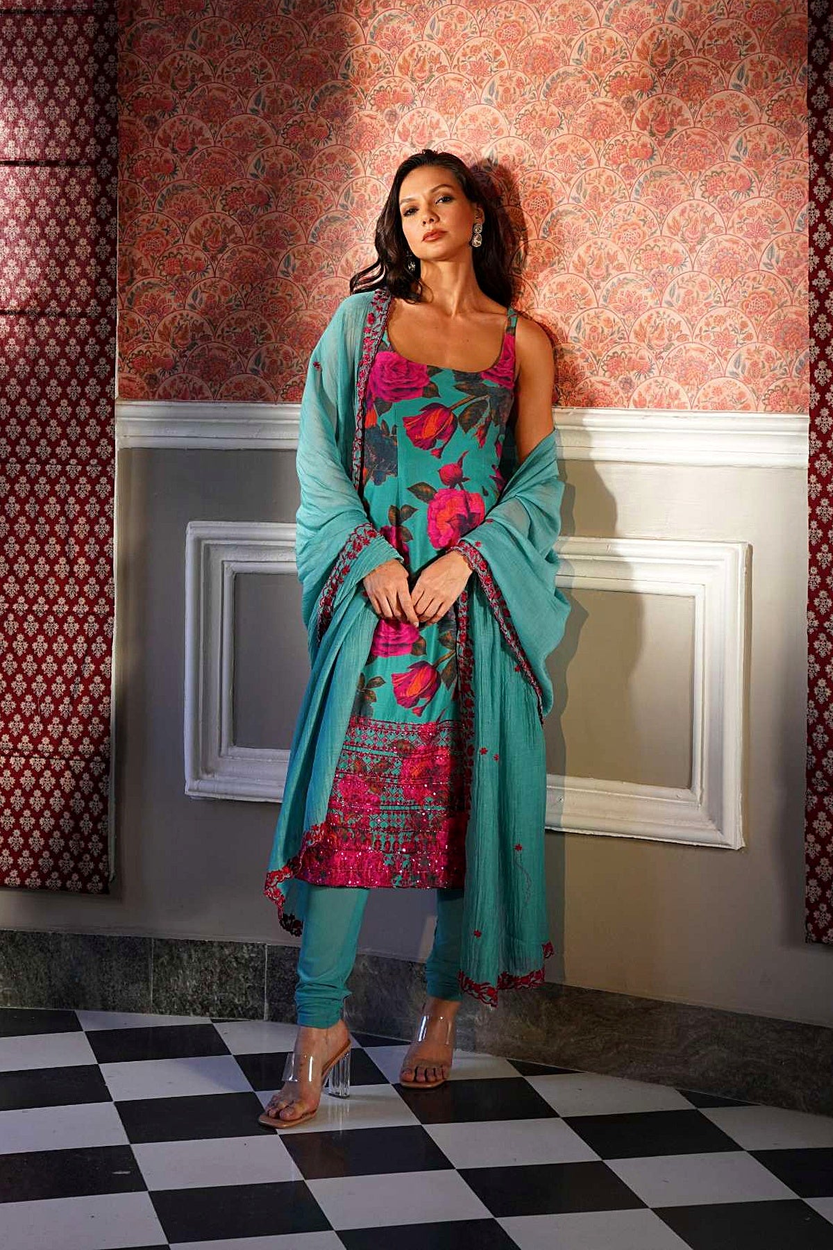 Sky Blue Floral Kurti Set