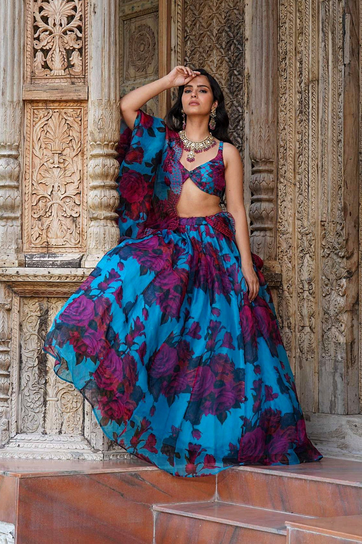 Turquise Floral Lehenga Set