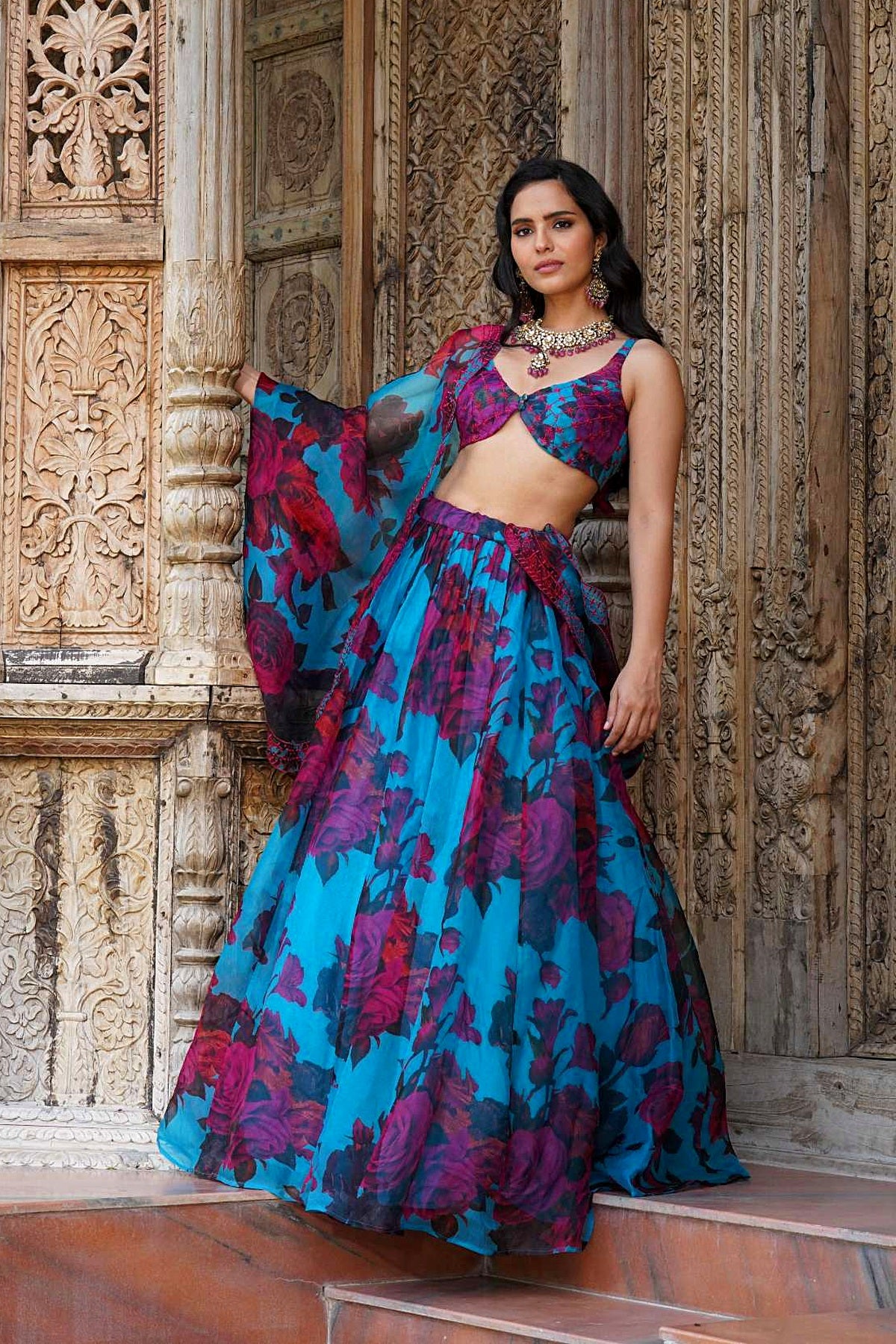 Turquise Floral Lehenga Set