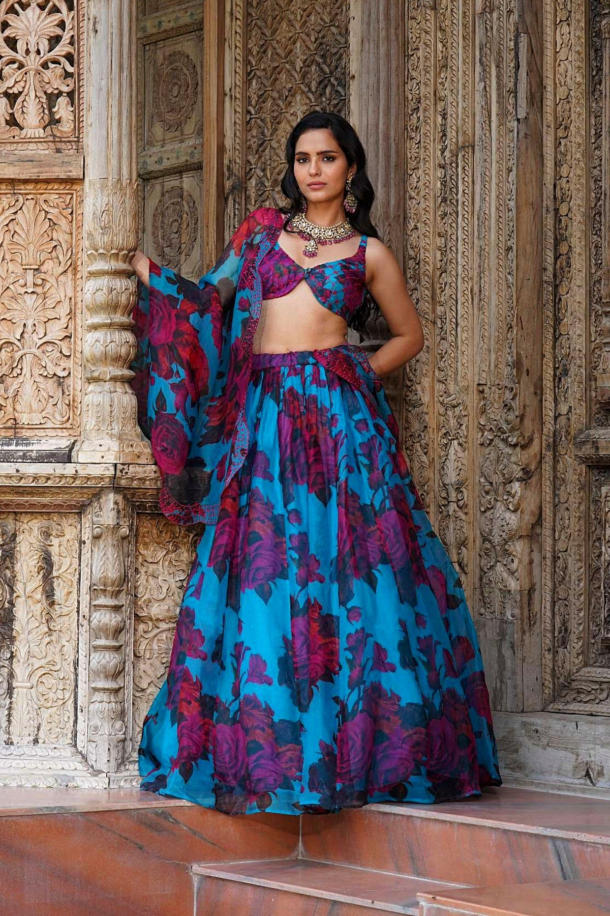 Turquise Floral Lehenga Set