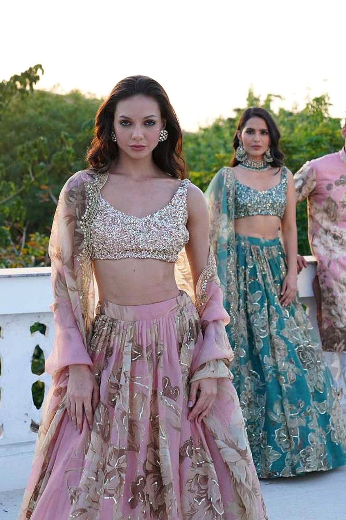 Pink Organza Floral Lehenga Set