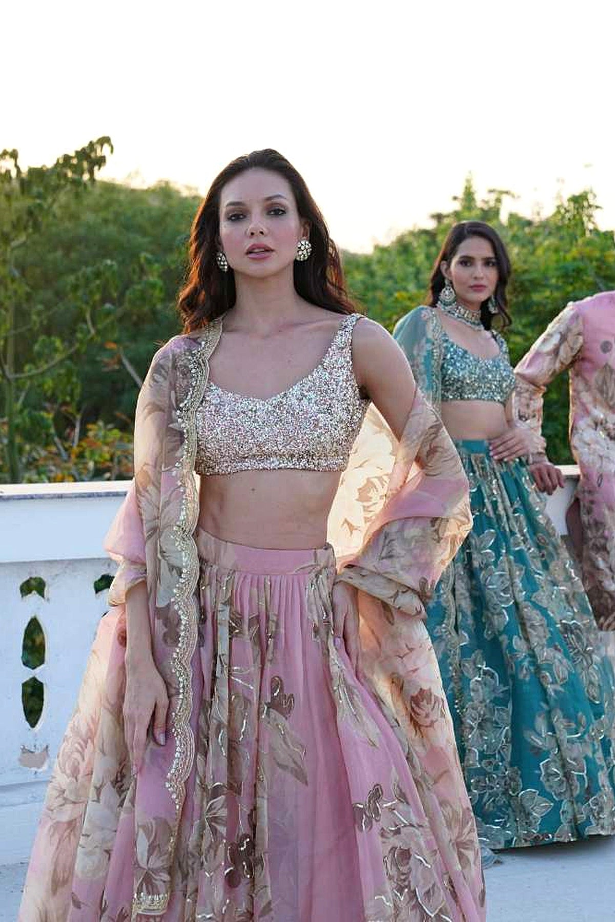 Pink Organza Floral Lehenga Set