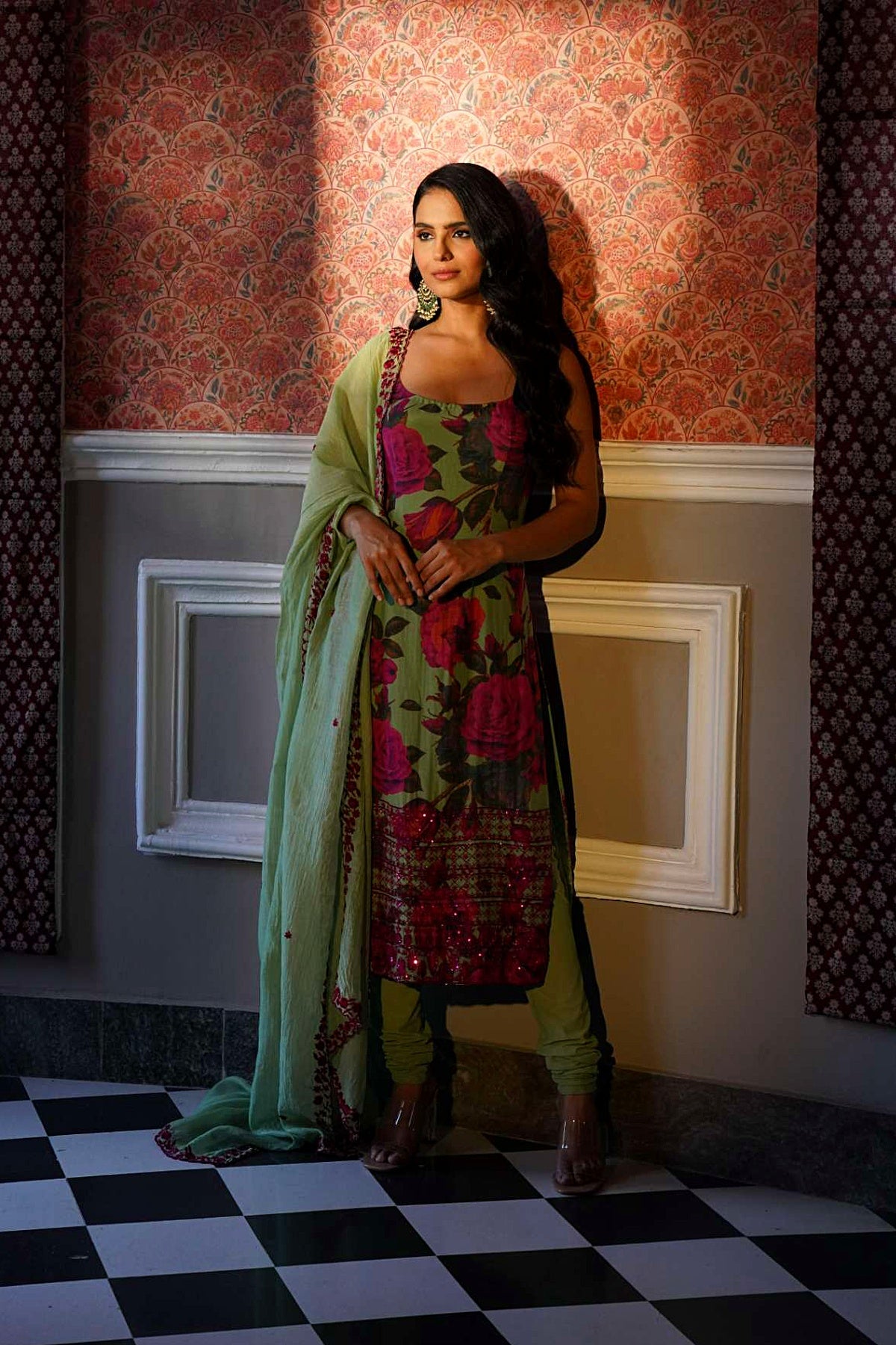 Mehendi Green Floral Kurti Set