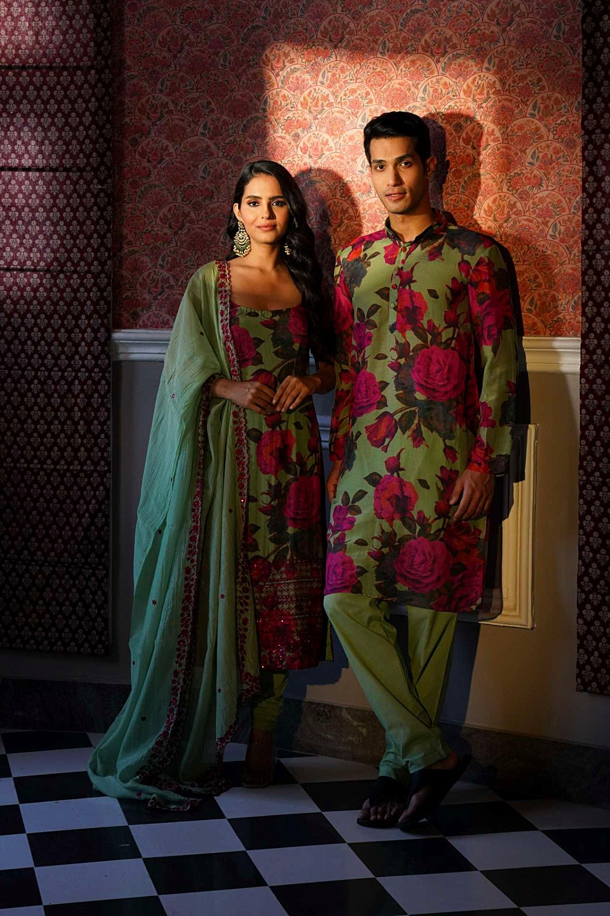 Mehendi Green Floral Kurti Set