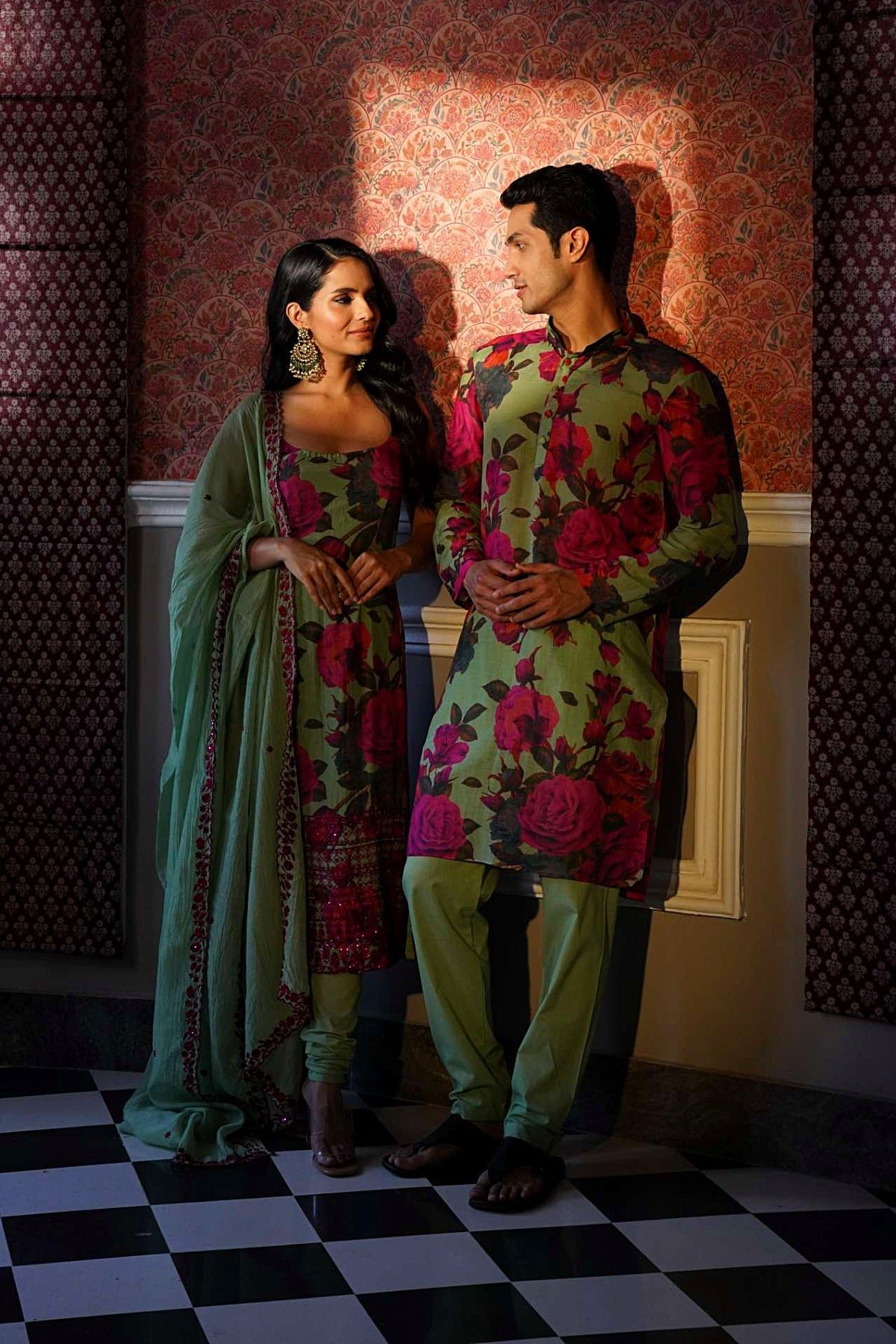 Mehendi Green Floral Kurti Set