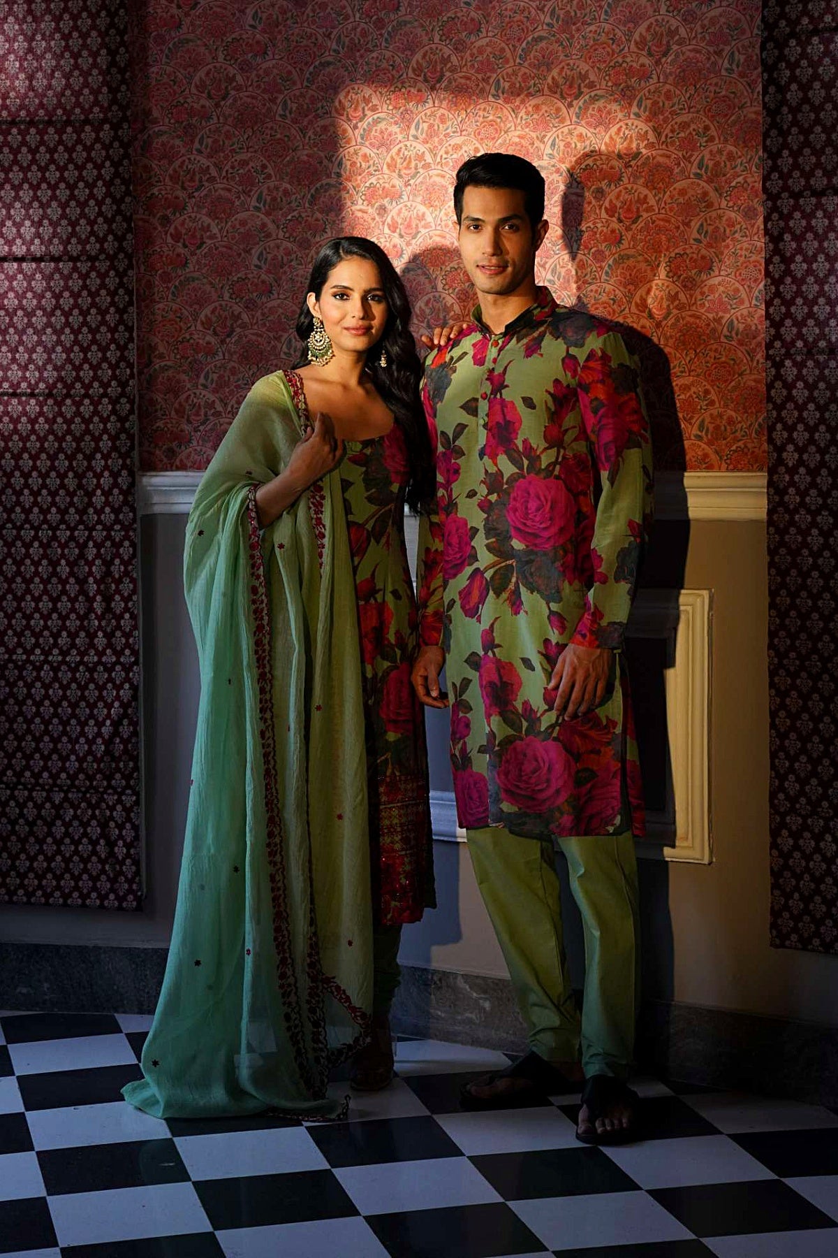 Mehendi Green Floral Kurti Set