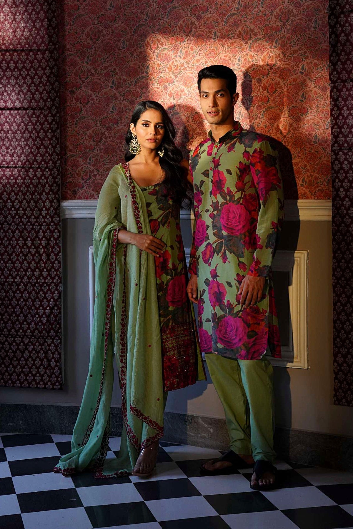 Mehendi Green Floral Kurti Set