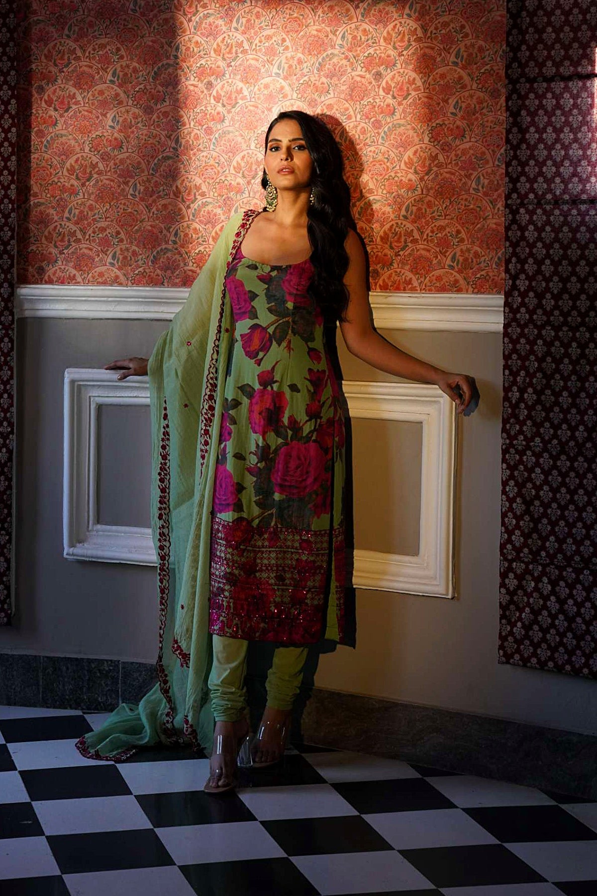 Mehendi Green Floral Kurti Set
