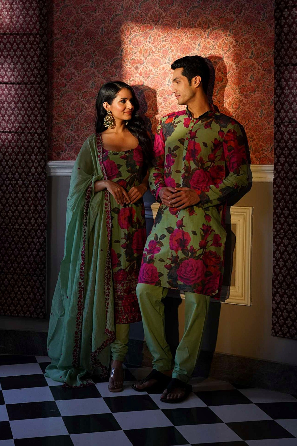 Mehendi Green Floral Kurti Set