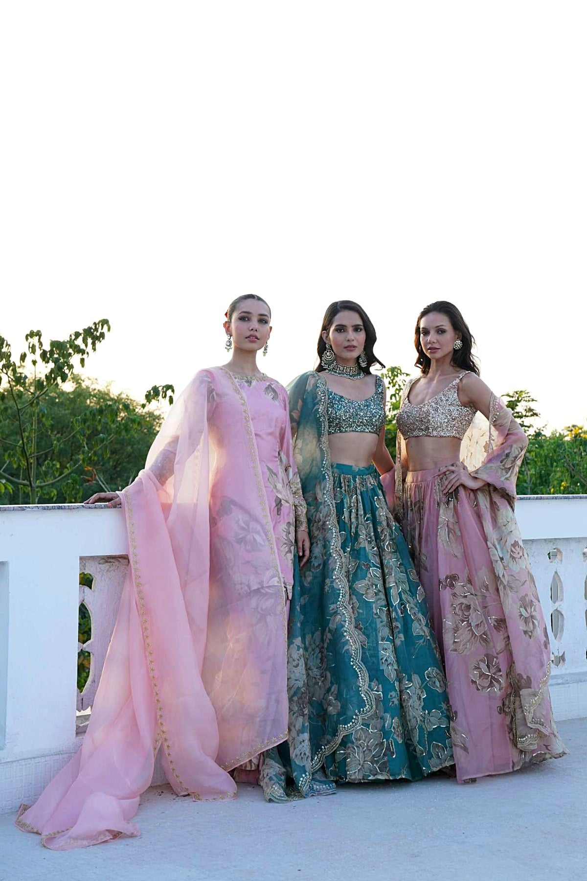 Grey Organza Floral Lehenga Set