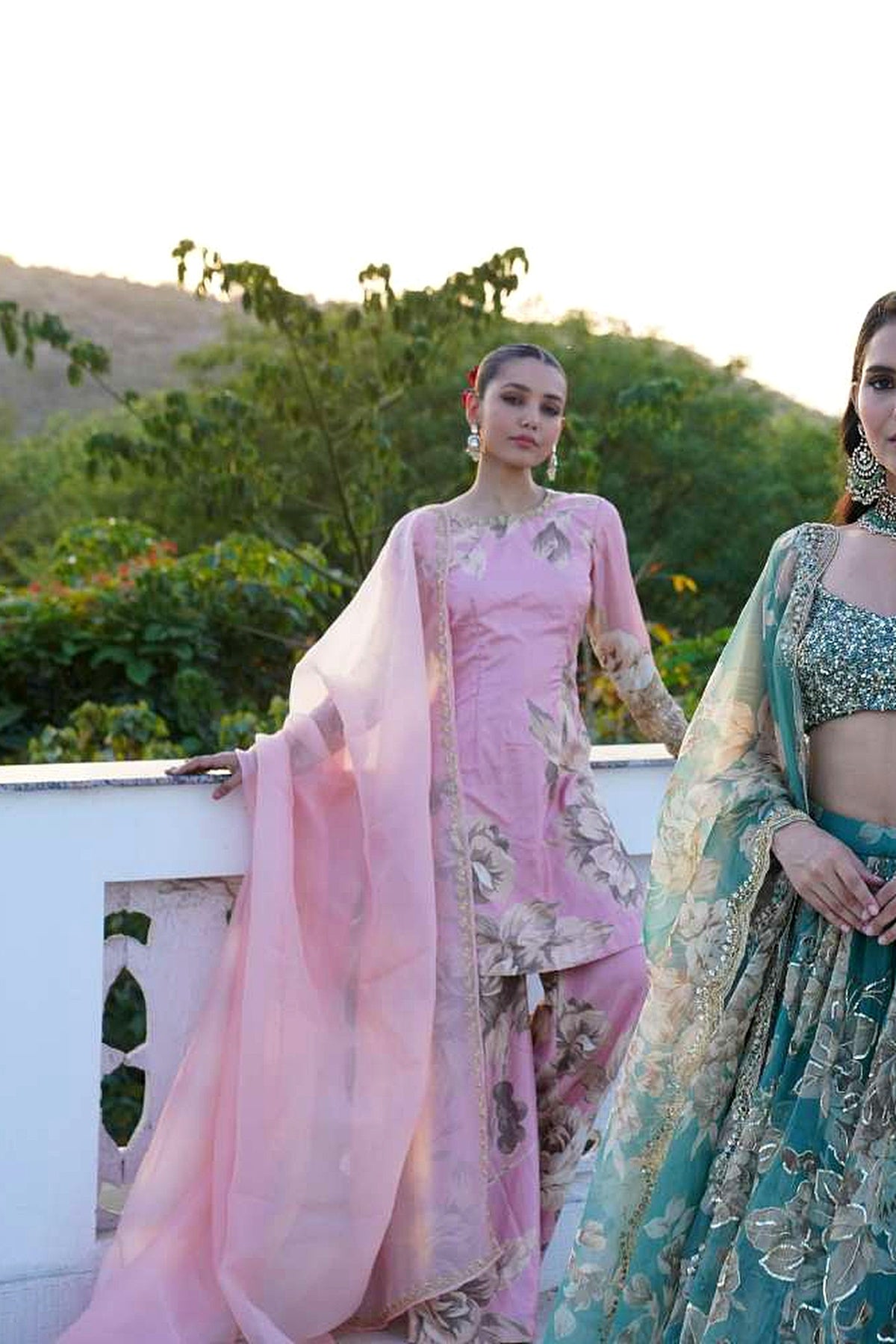 Grey Organza Floral Lehenga Set