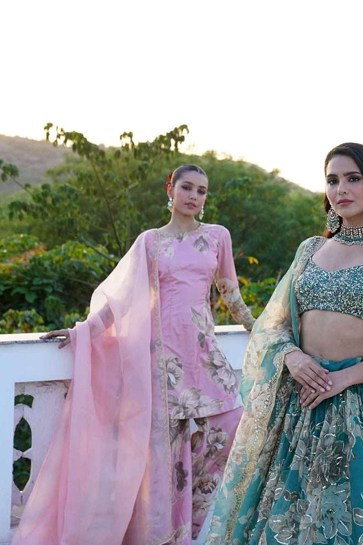 Grey Organza Floral Lehenga Set