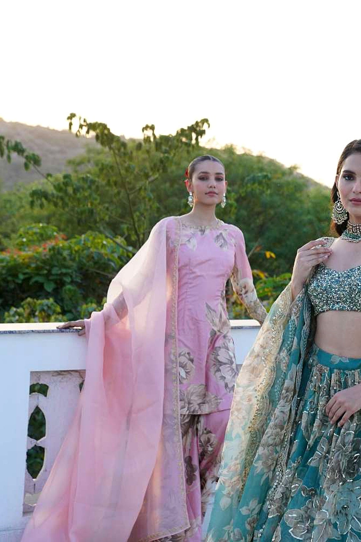 Grey Organza Floral Lehenga Set