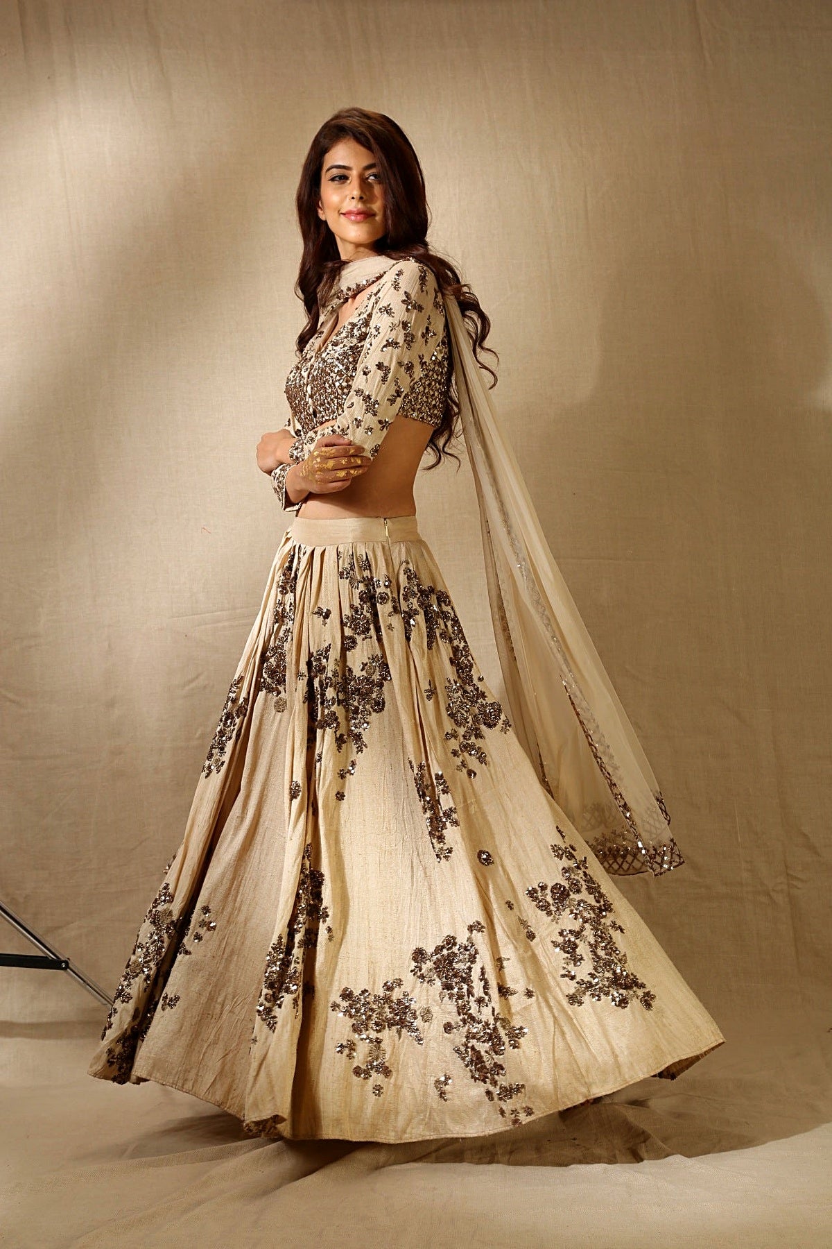 Beige Rawsilk With Antique Work Lehenga Set