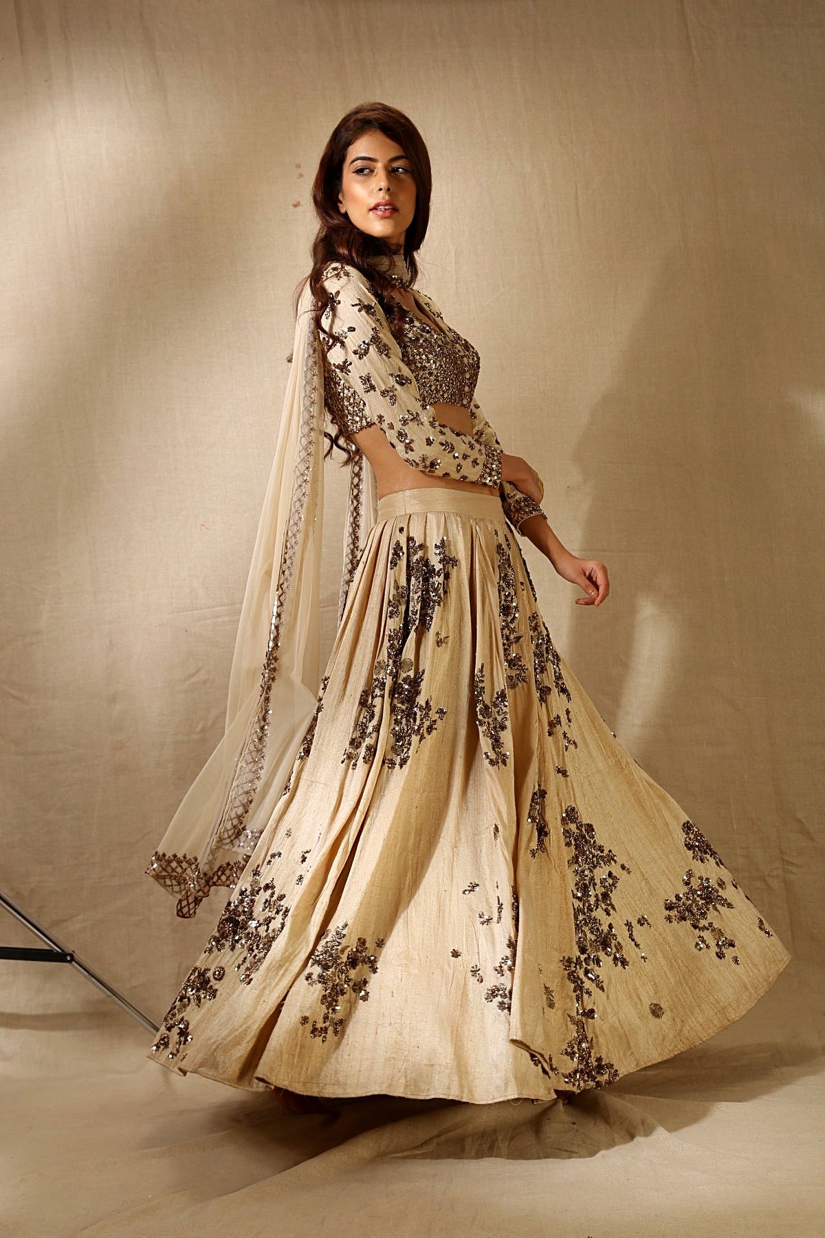 Beige Rawsilk With Antique Work Lehenga Set