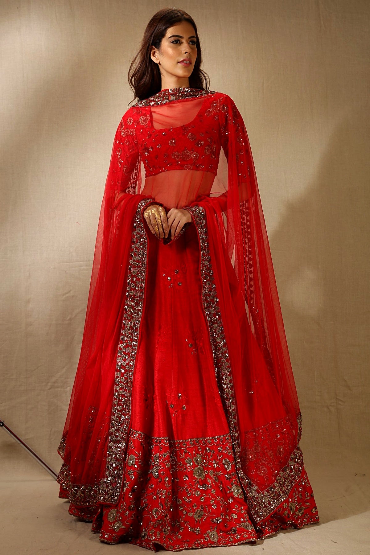 Red Rawsilk Thread With Zari Work Lehenga Set