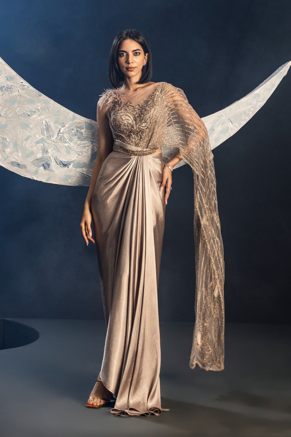 Beamy Petal Draped Saree - Ready To Ship