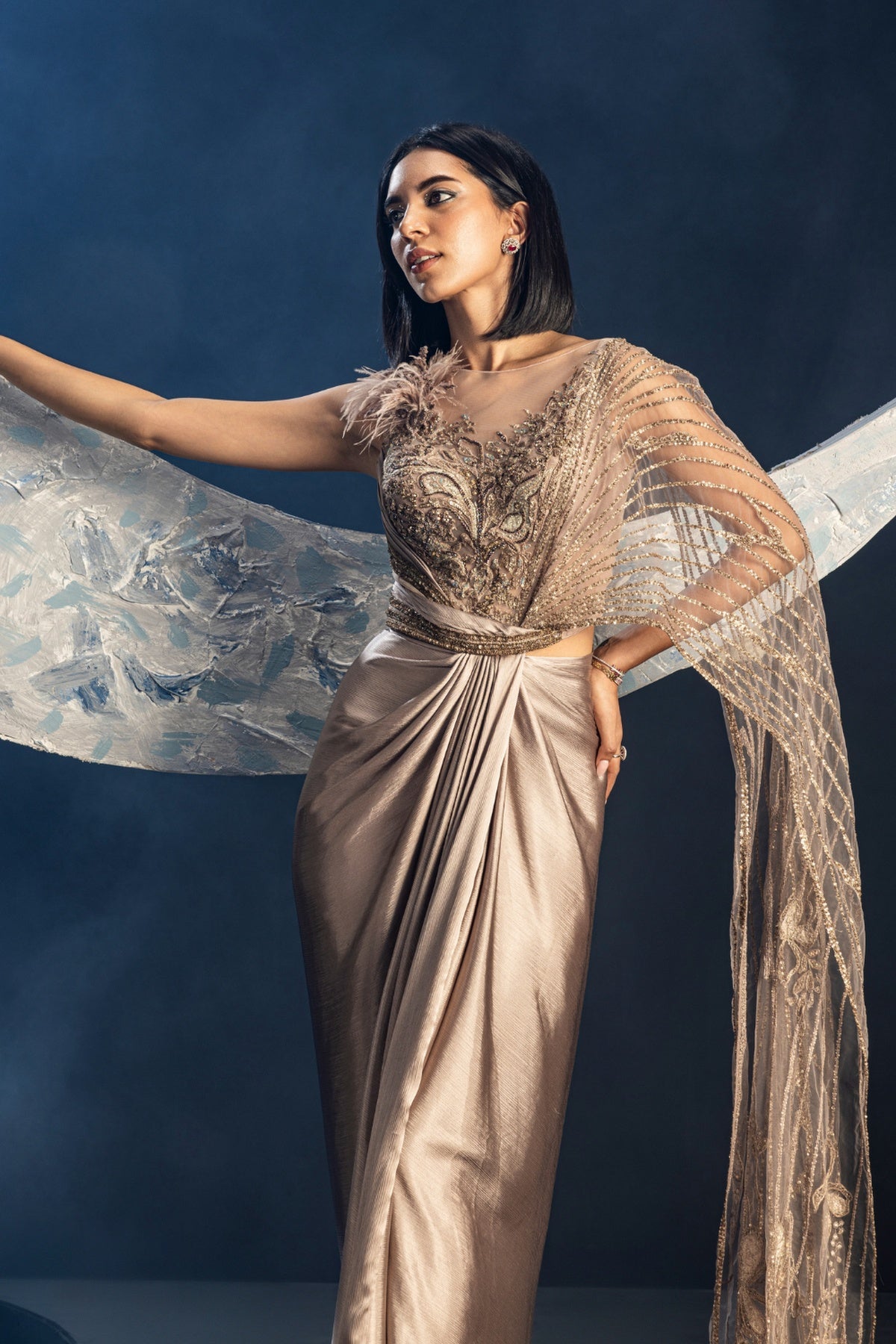 Beamy Petal Draped Saree - Ready To Ship