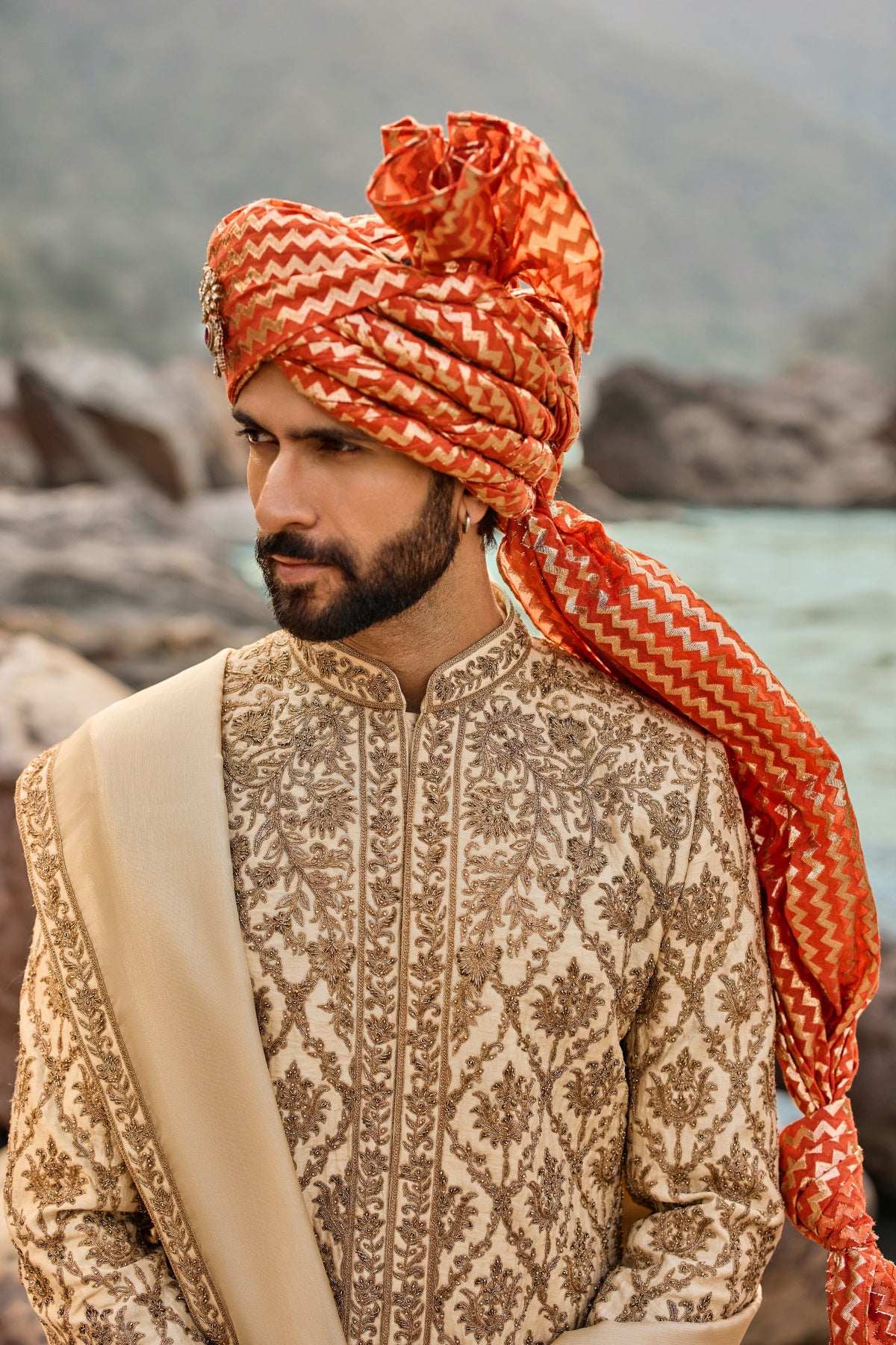Beige Zardozi Sherwani Set