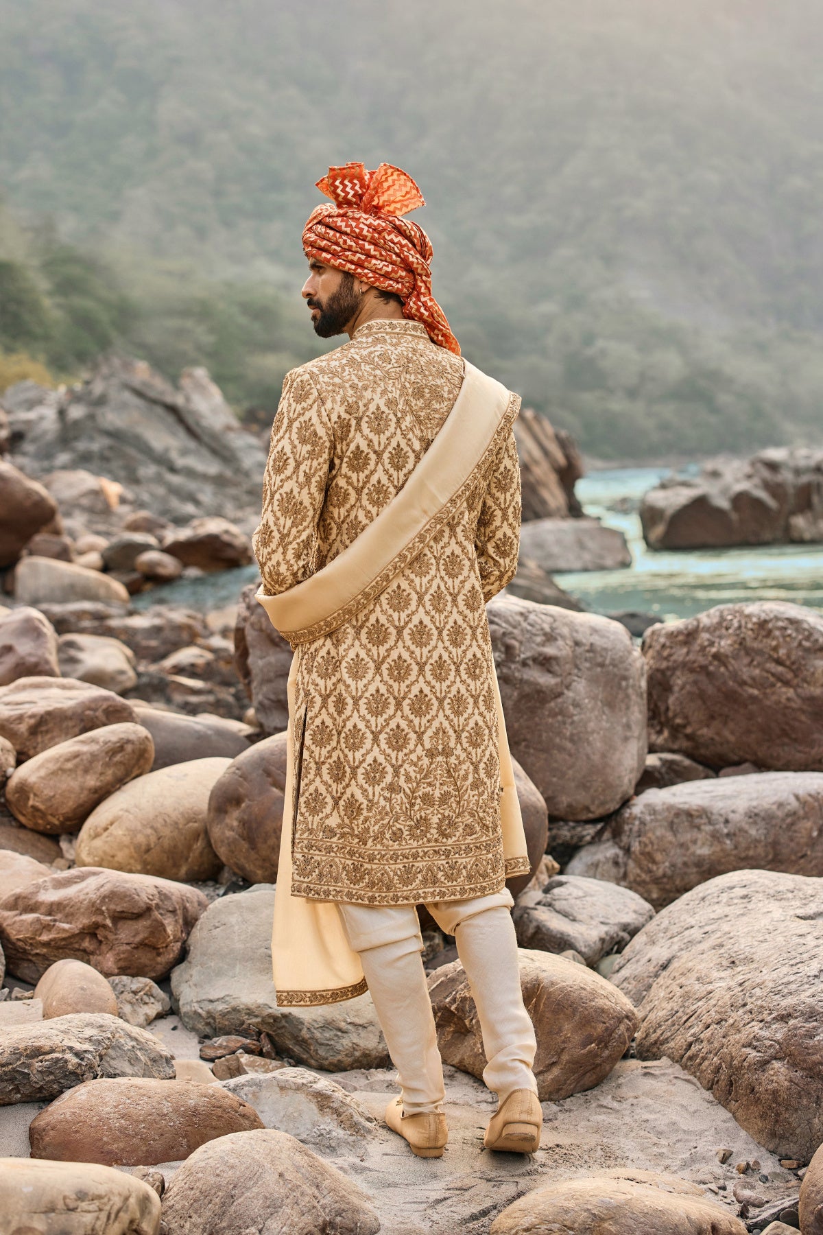 Beige Zardozi Sherwani Set