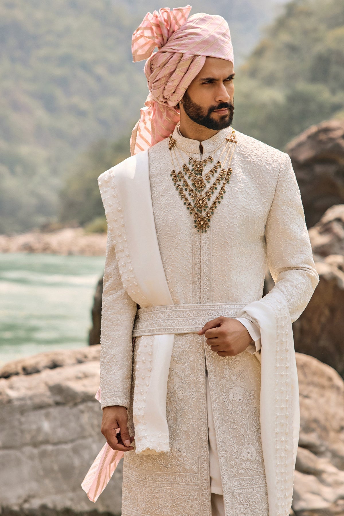 Ivory Resham Sherwani Set