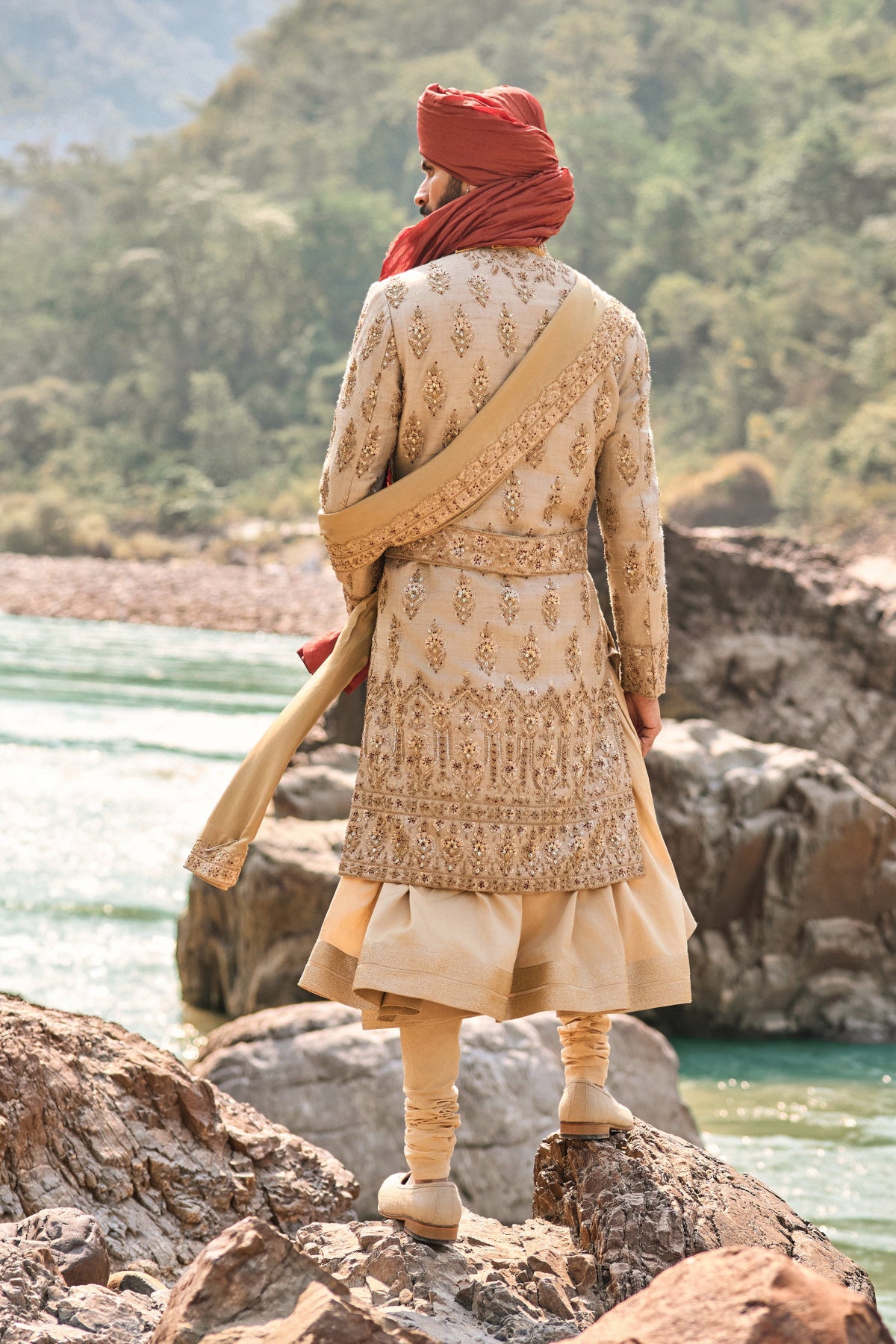 Gold Twill Matka Sherwani Set