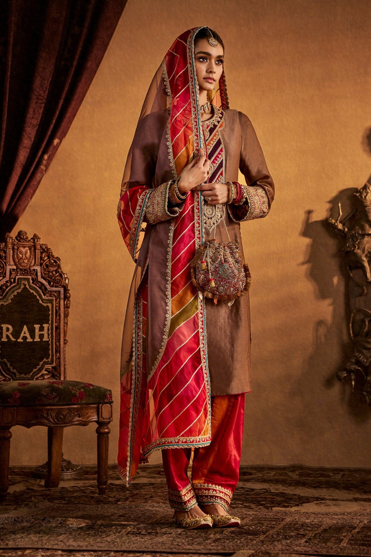 Brown-Red Kurta Set