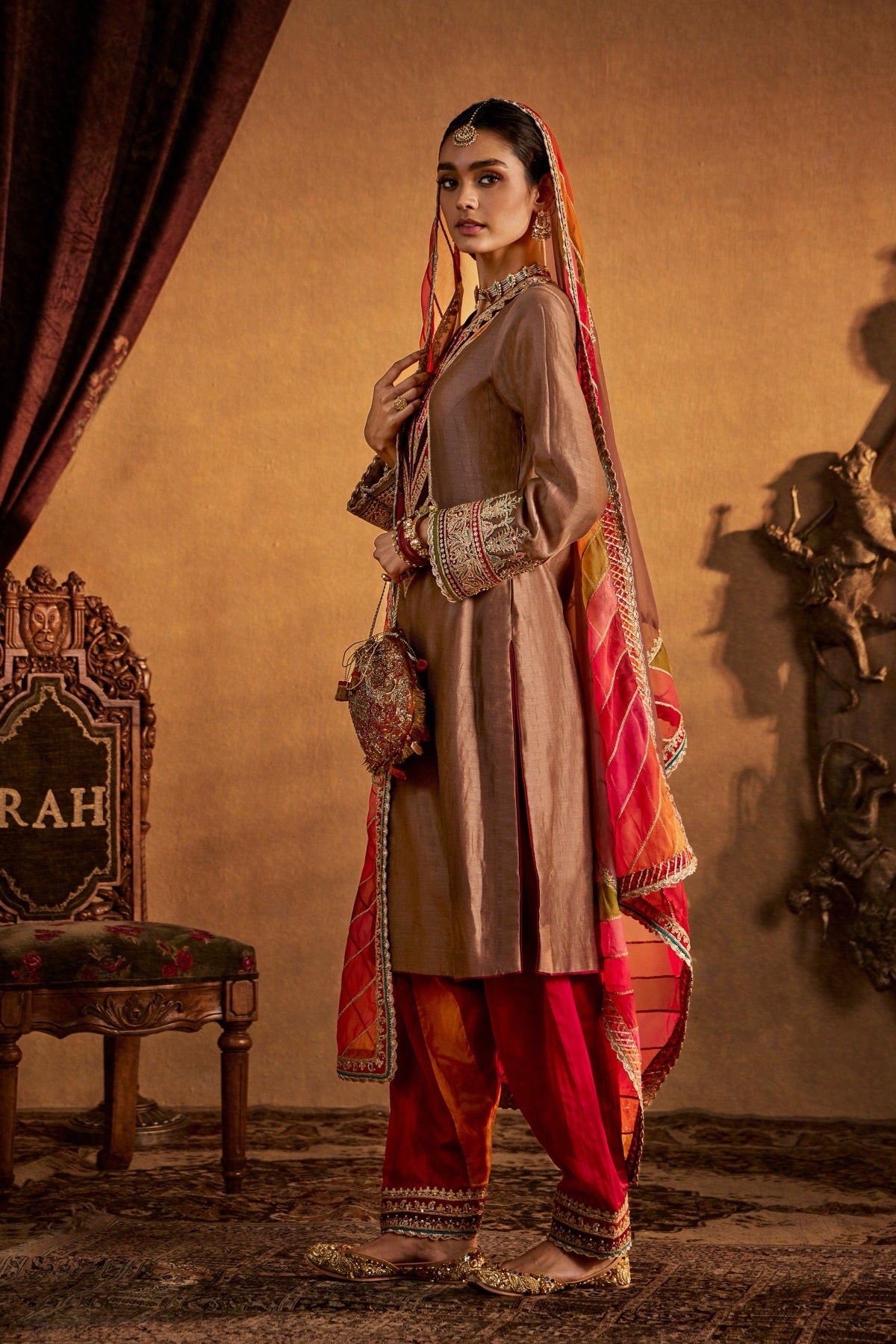 Brown-Red Kurta Set