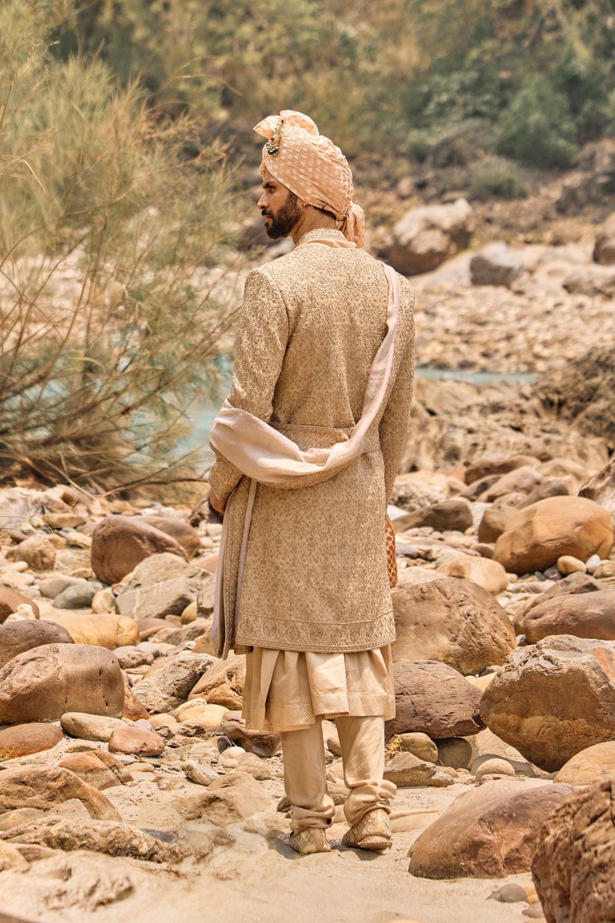Fawn Angrakha Sherwani Set