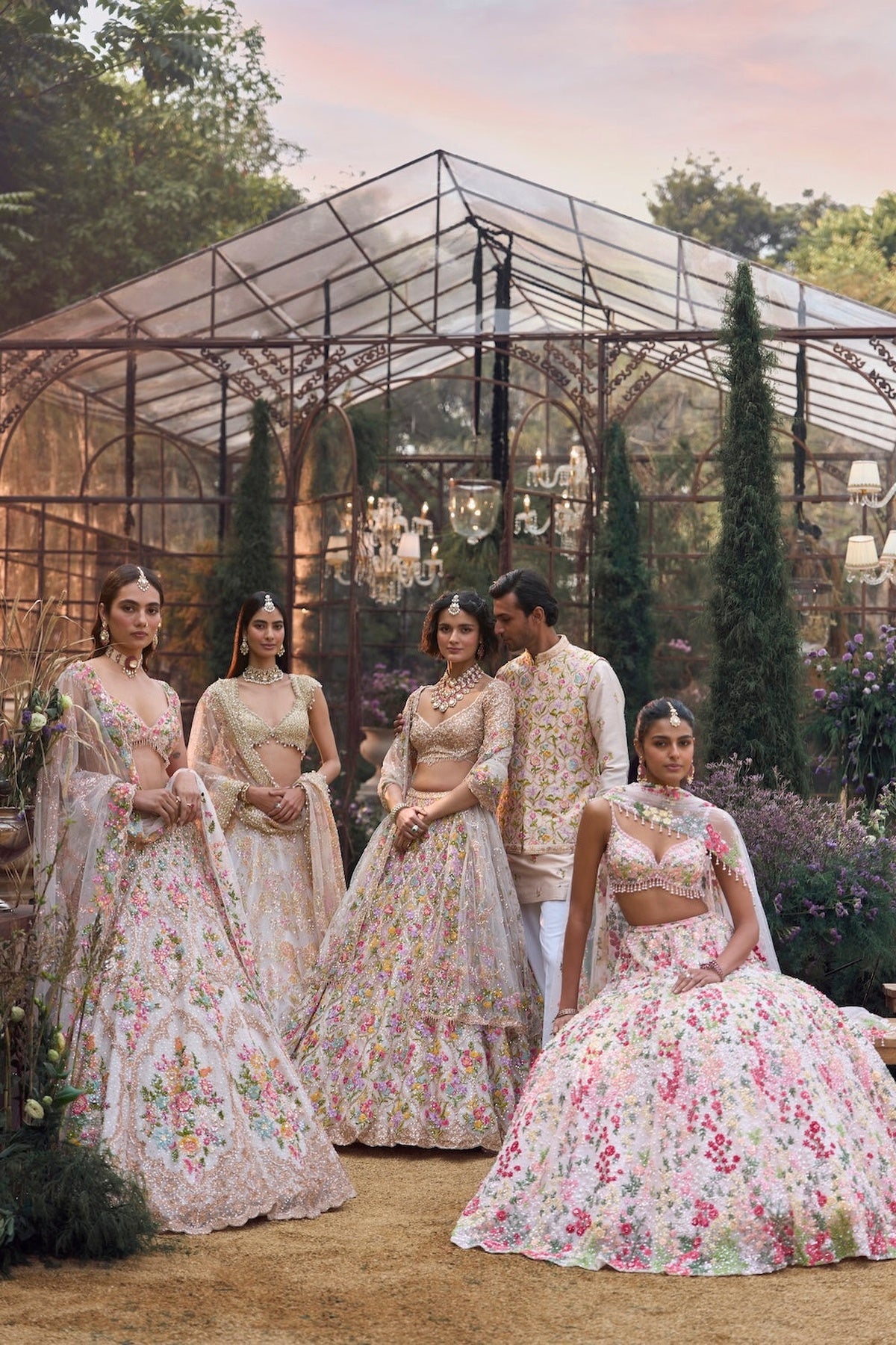 Cream Gold Floral Lehenga Set
