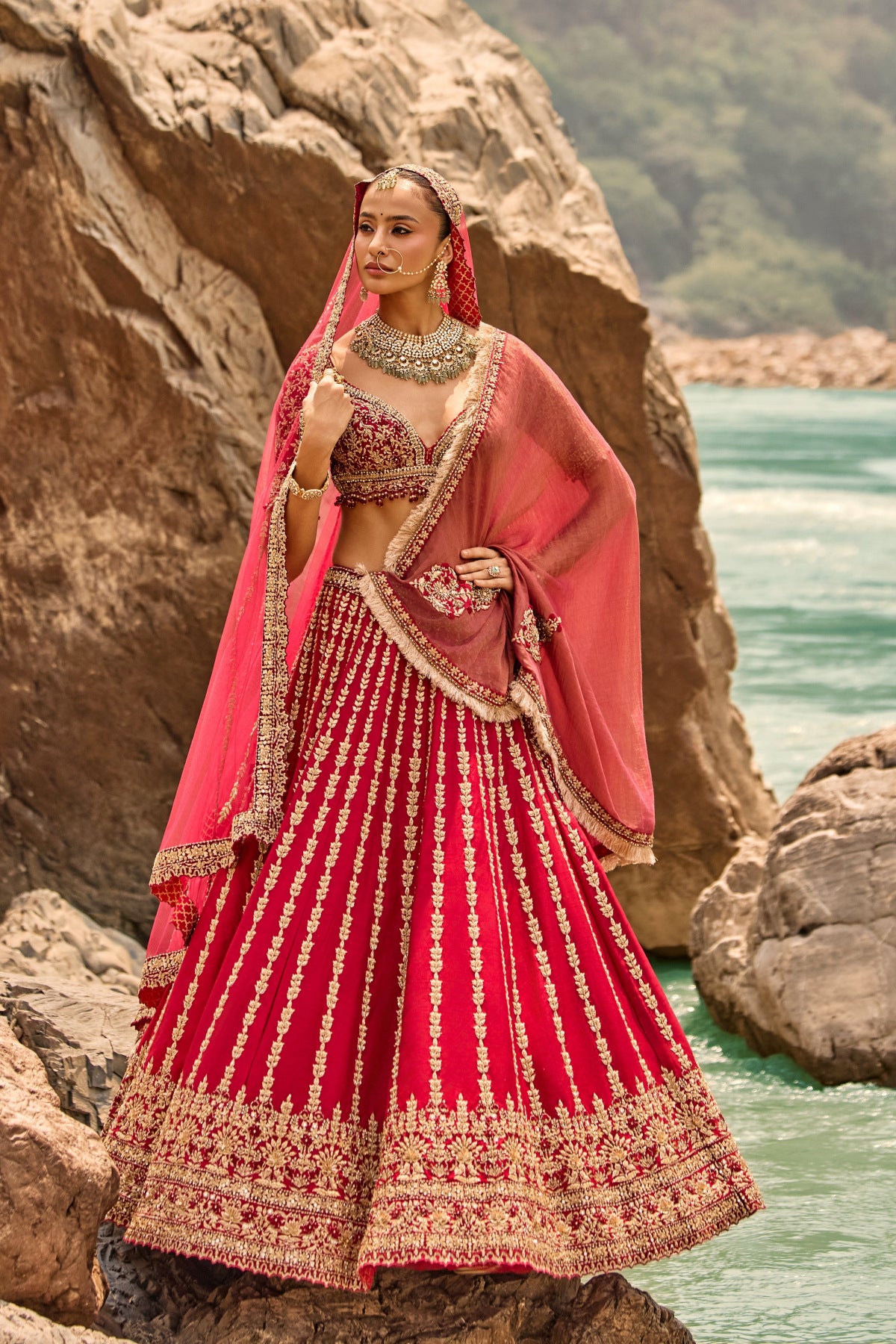 Crimson Antique Zardozi Lehenga