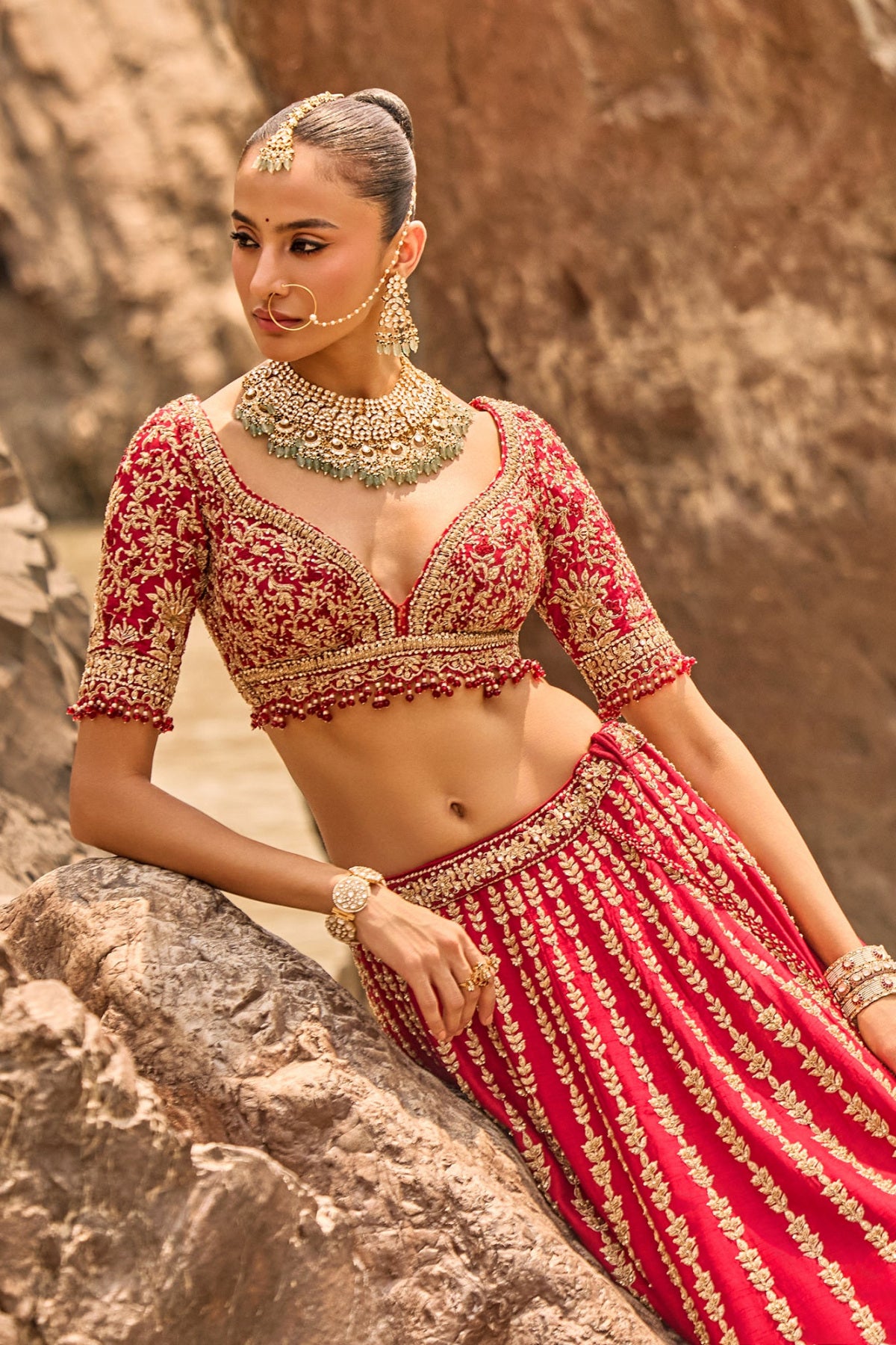 Crimson Antique Zardozi Lehenga