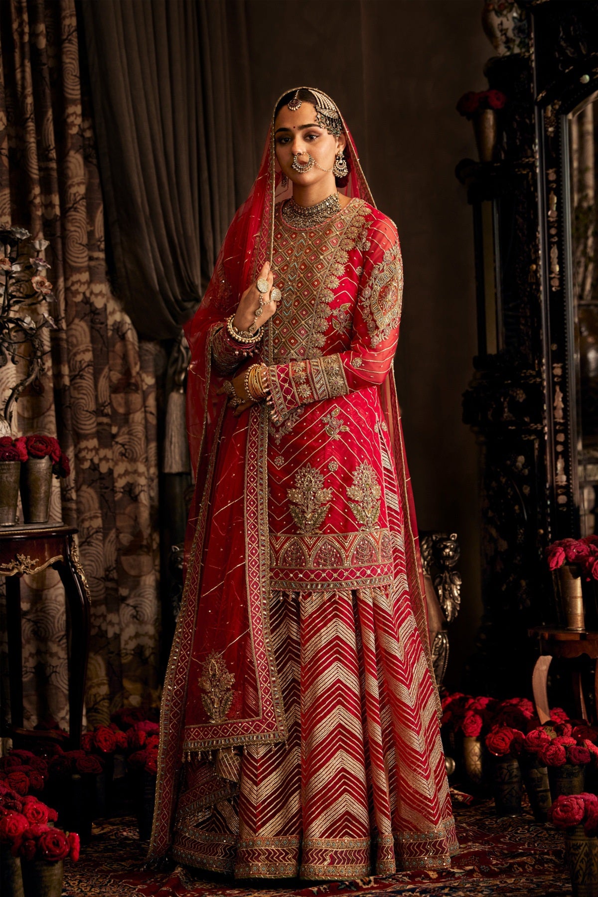 Crimson Red Tulle Sharara