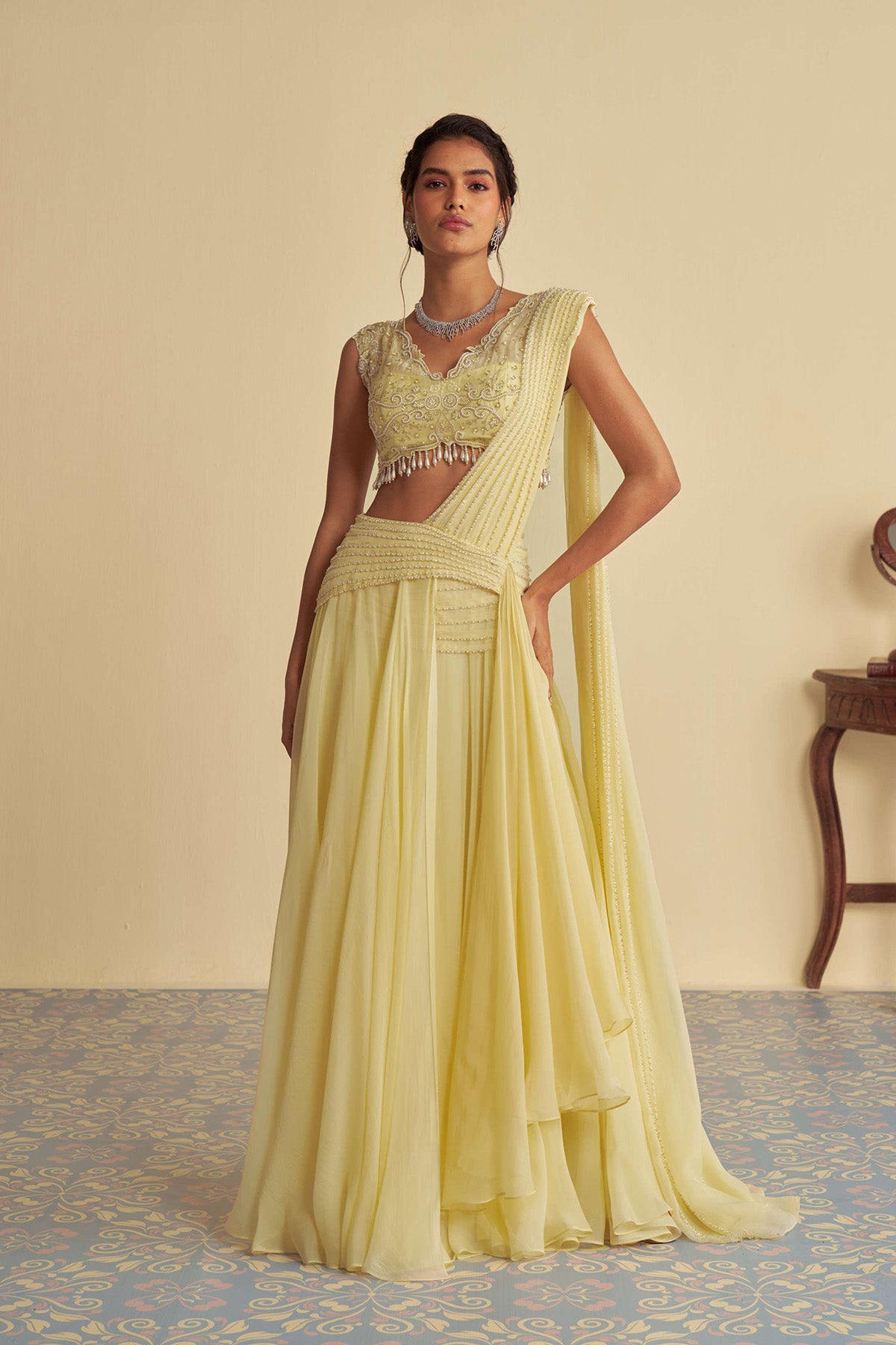 Dandelion mist drape saree set