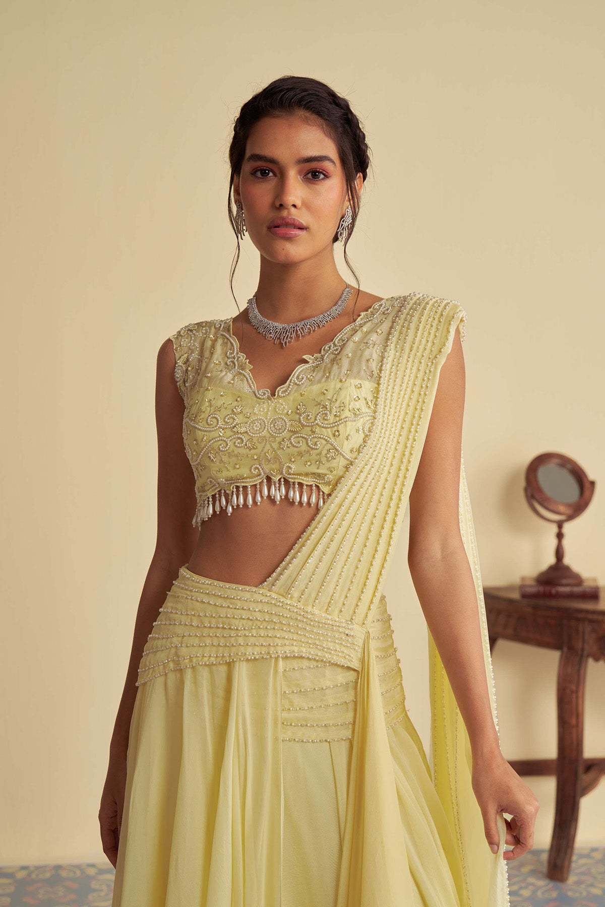 Dandelion mist drape saree set