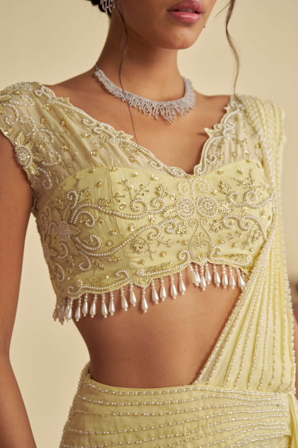 Dandelion mist drape saree set