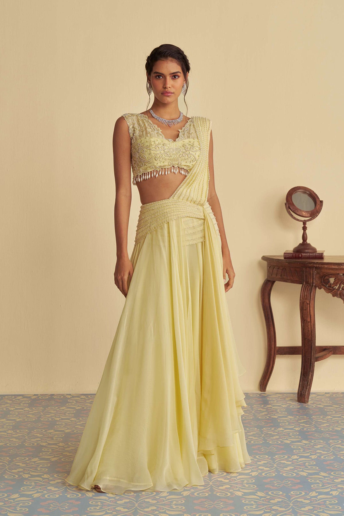 Dandelion mist drape saree set