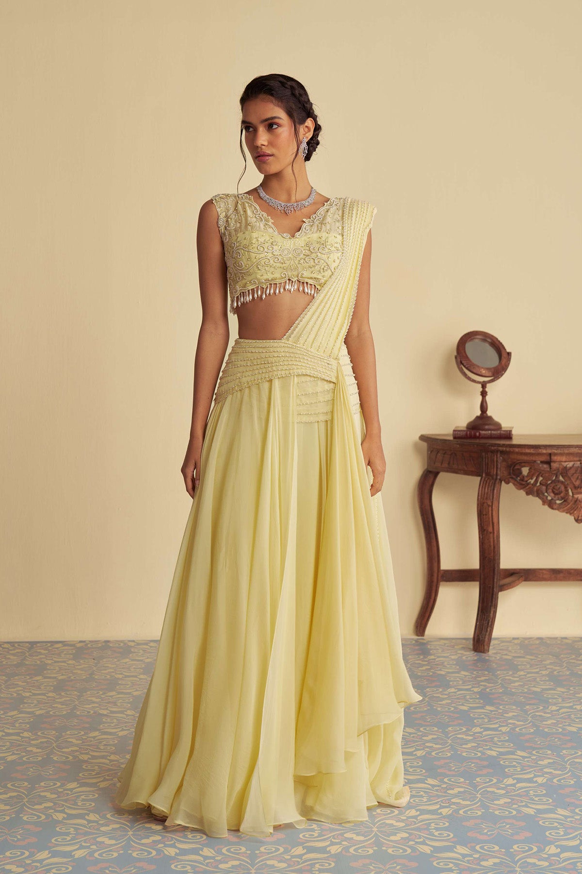 Dandelion mist drape saree set