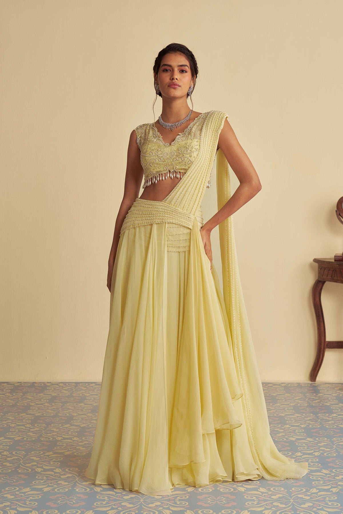 Dandelion mist drape saree set
