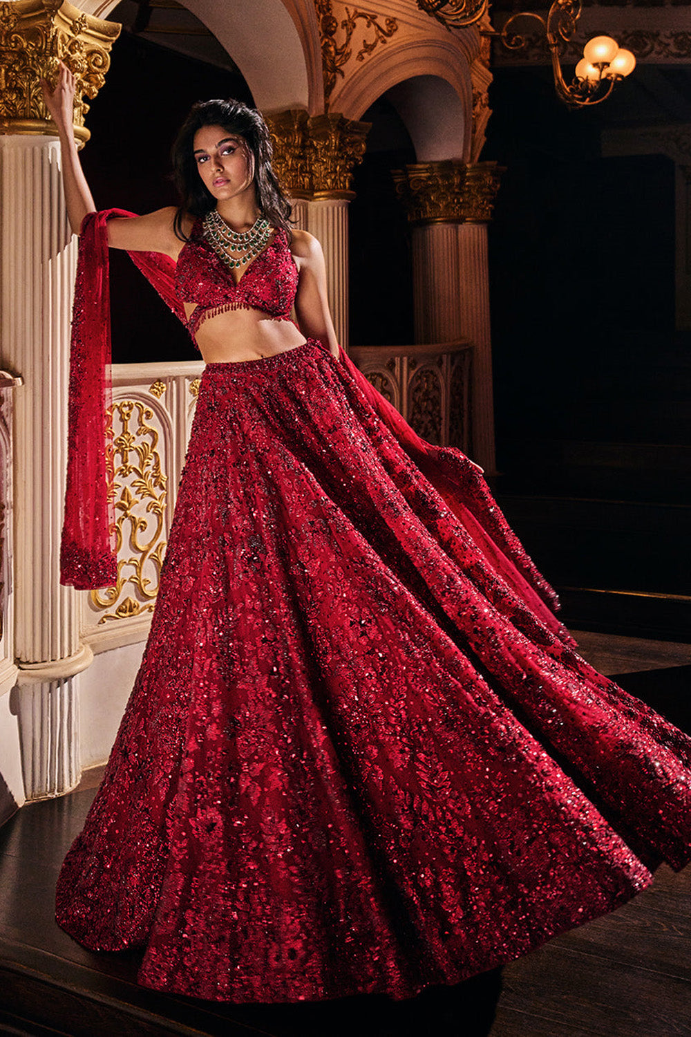 Maroon Sequin Lehenga Set