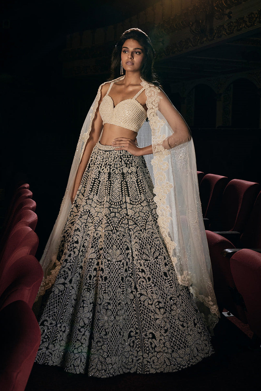 Black & White Pearl Lehenga Set