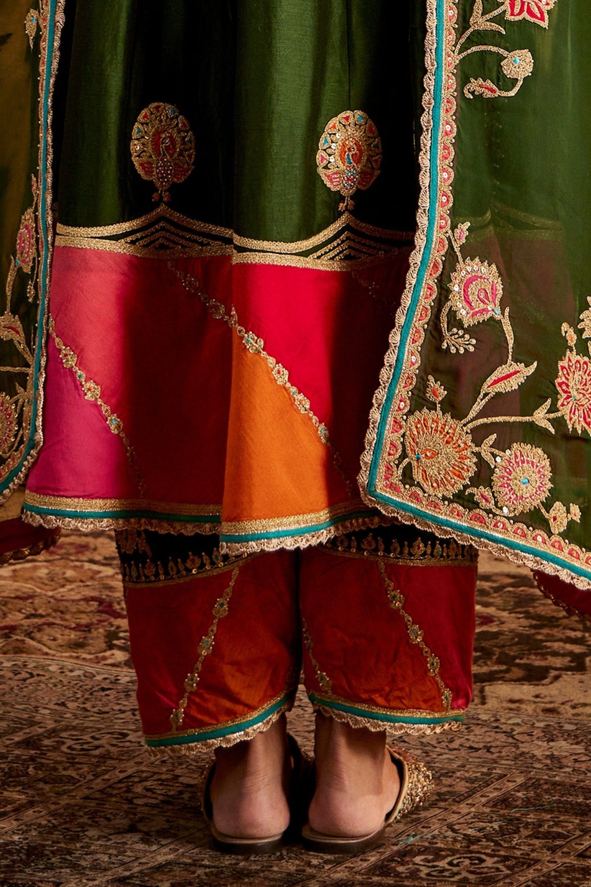 Deep Green Mughal Peacock Kurta Set