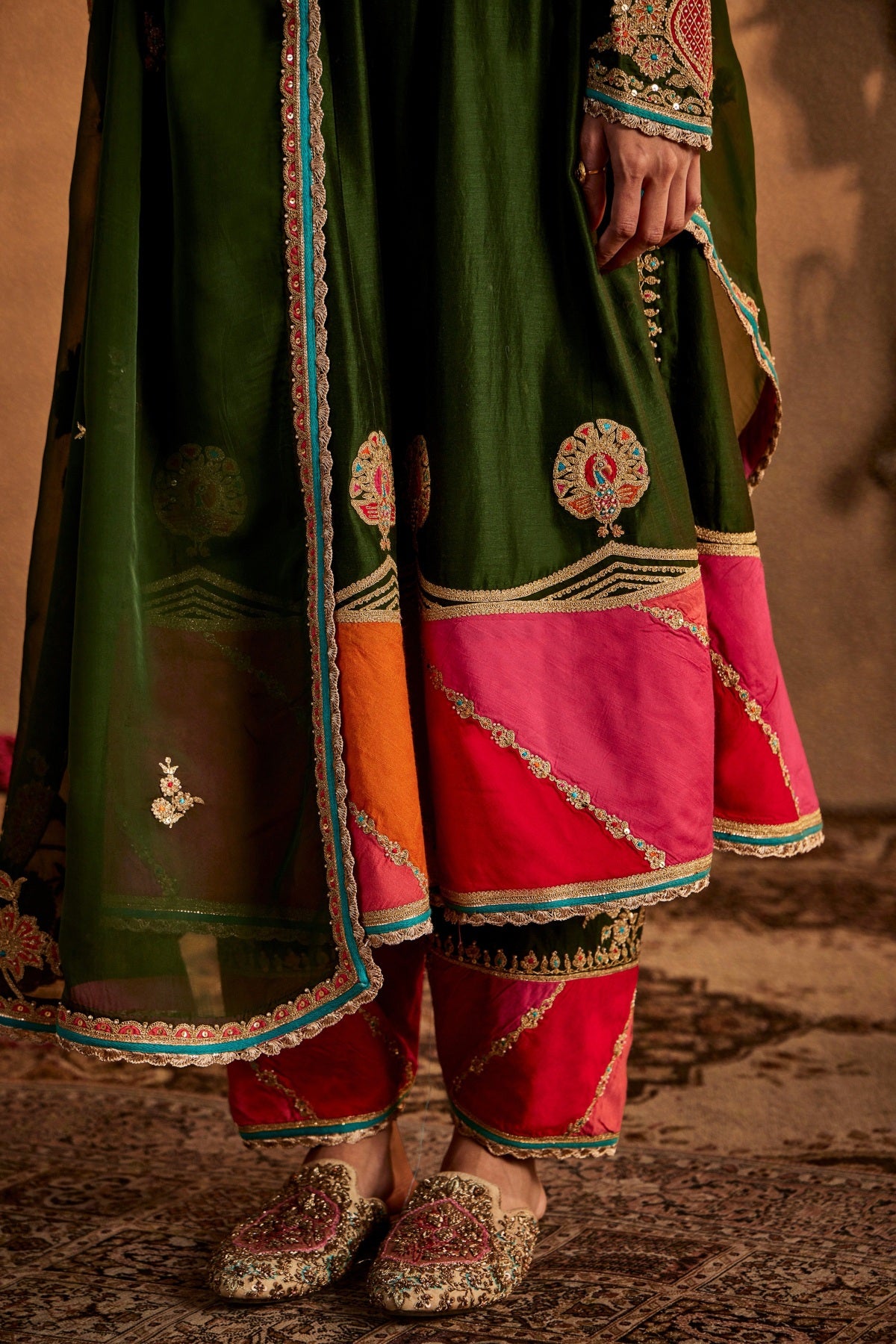 Deep Green Mughal Peacock Kurta Set