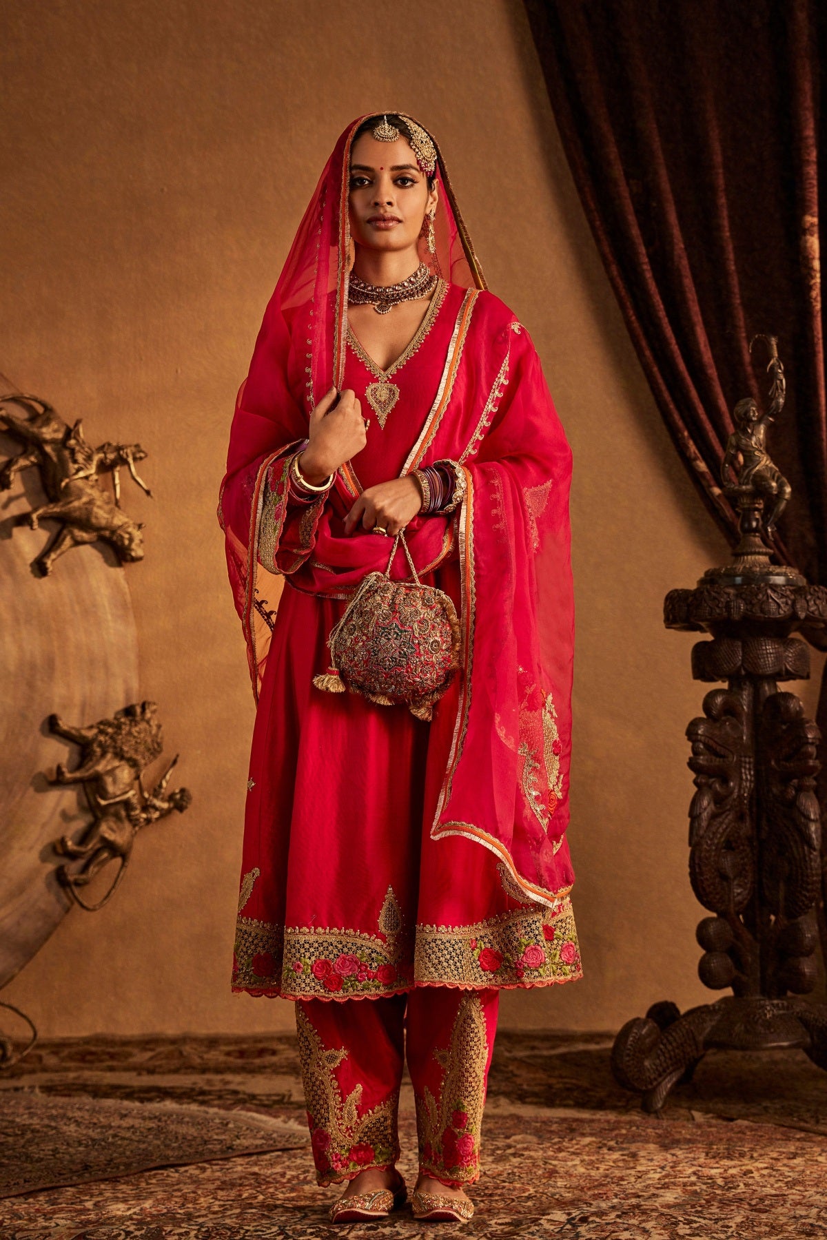 Deep Pink Mughal Jaali Kurta Set