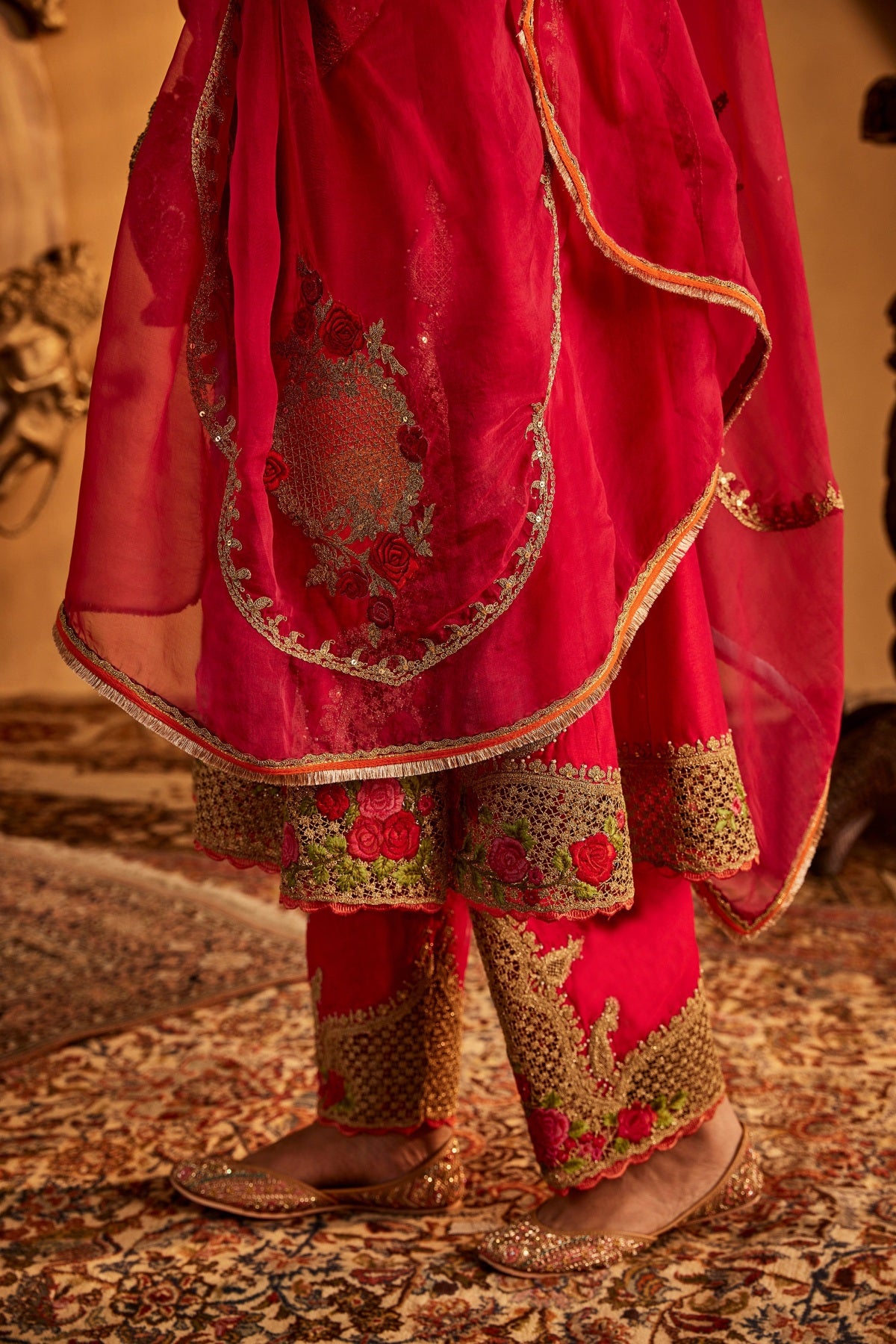 Deep Pink Mughal Jaali Kurta Set