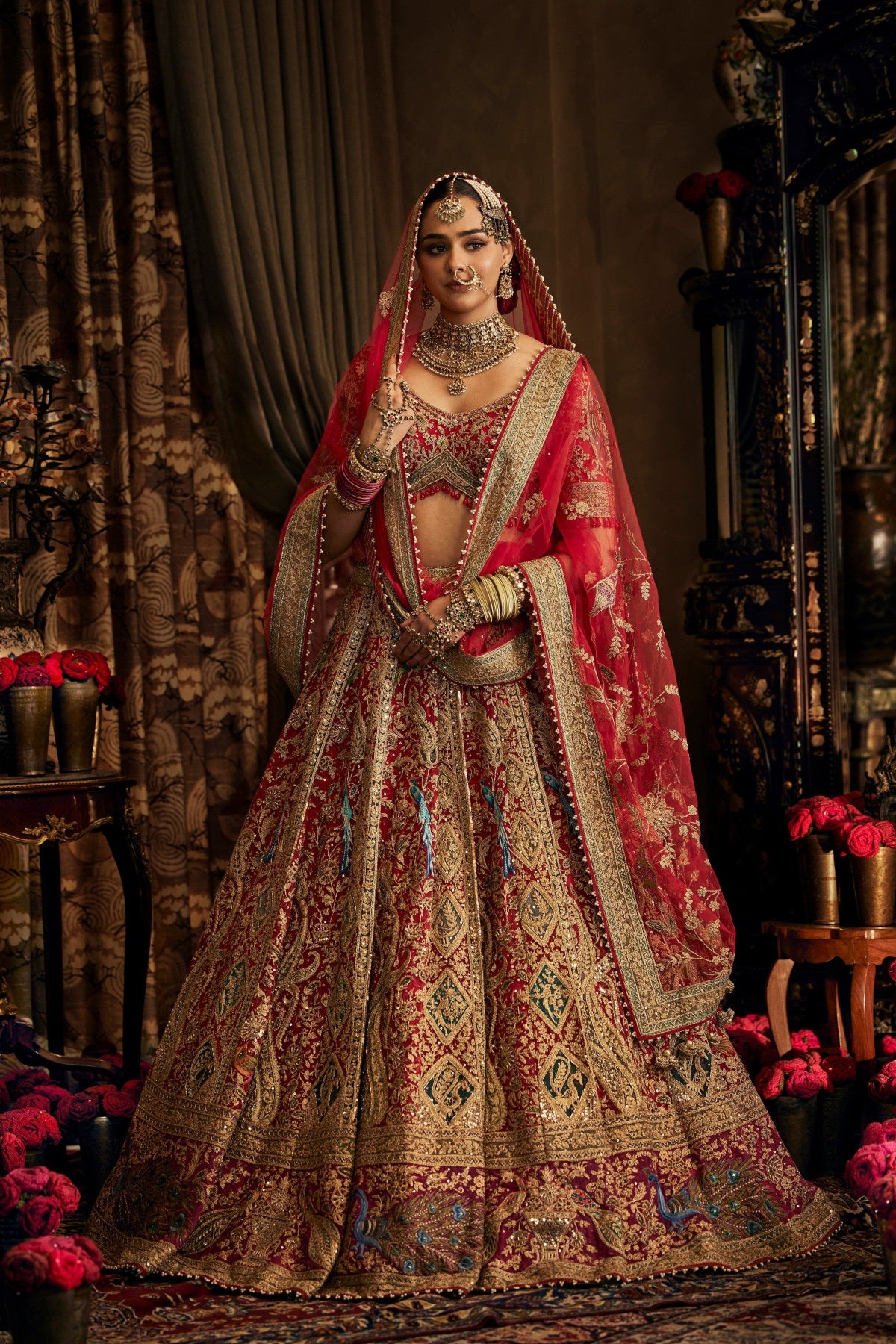Deep Red Tulle Lehenga