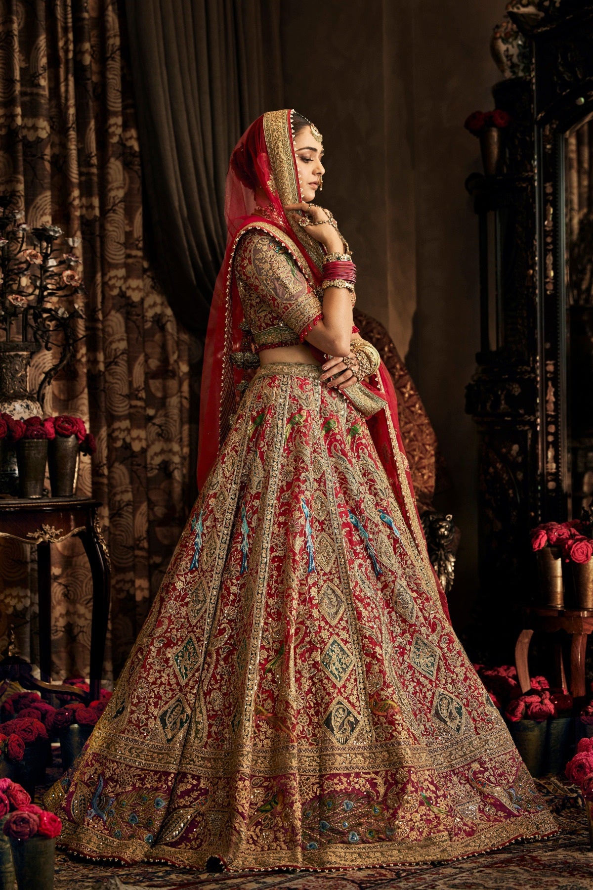 Deep Red Tulle Lehenga