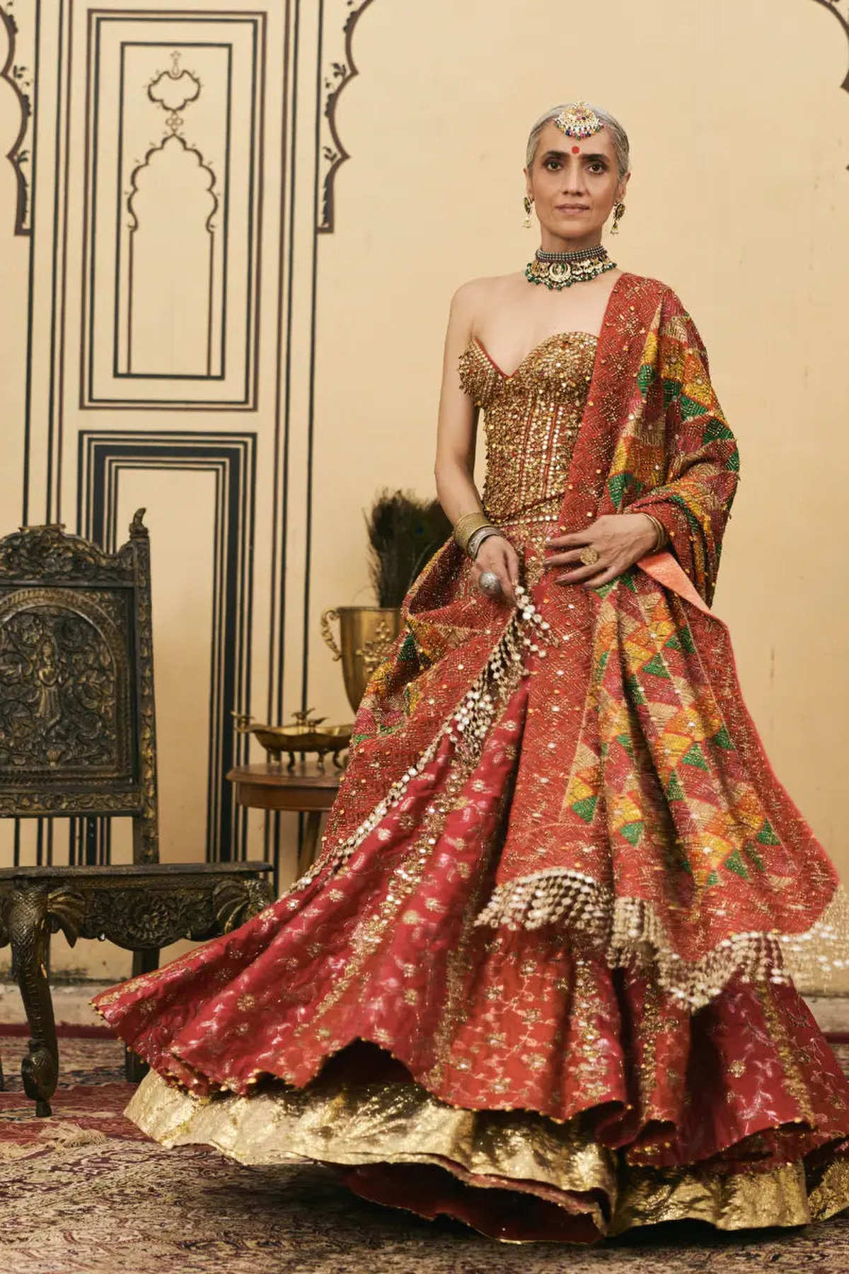 Do-Rang Brocade Gota Lehenga Set