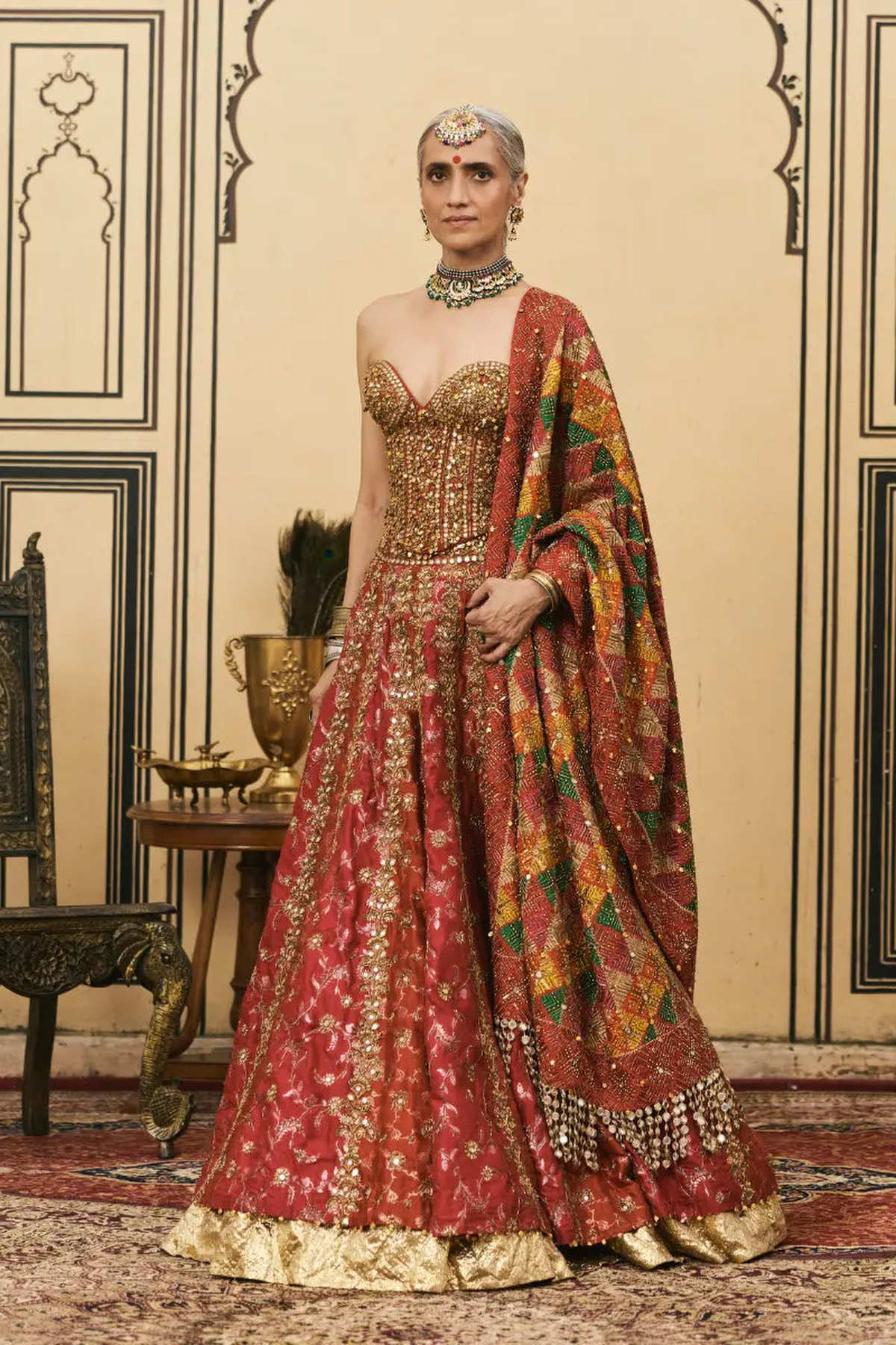Do-Rang Brocade Gota Lehenga Set