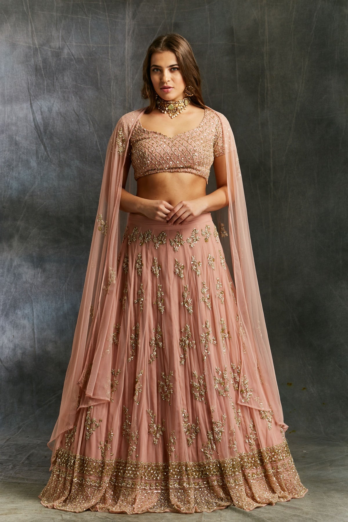 Dusty Pink With Gold Work Lehenga Set- Ready To Ship